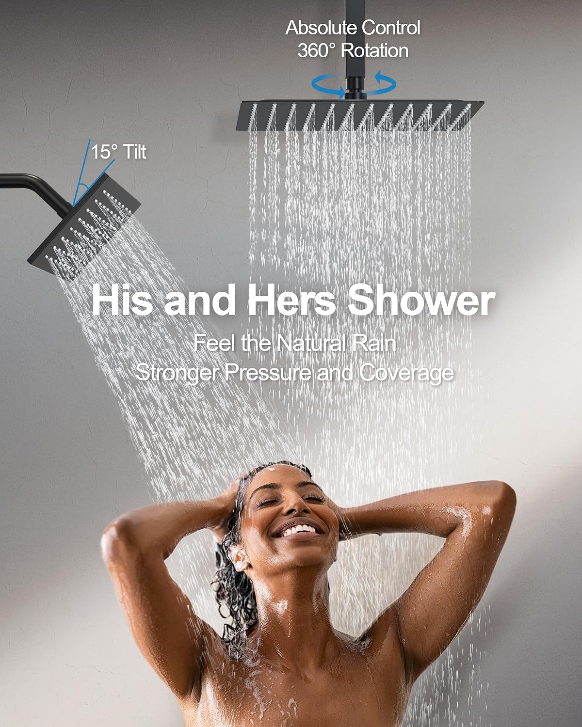 Thermostatic Shower System, 12 Inch Dual Rainfall Shower Heads for Ceilling & Wall Mounted with Handheld Sprayer, Matte Black