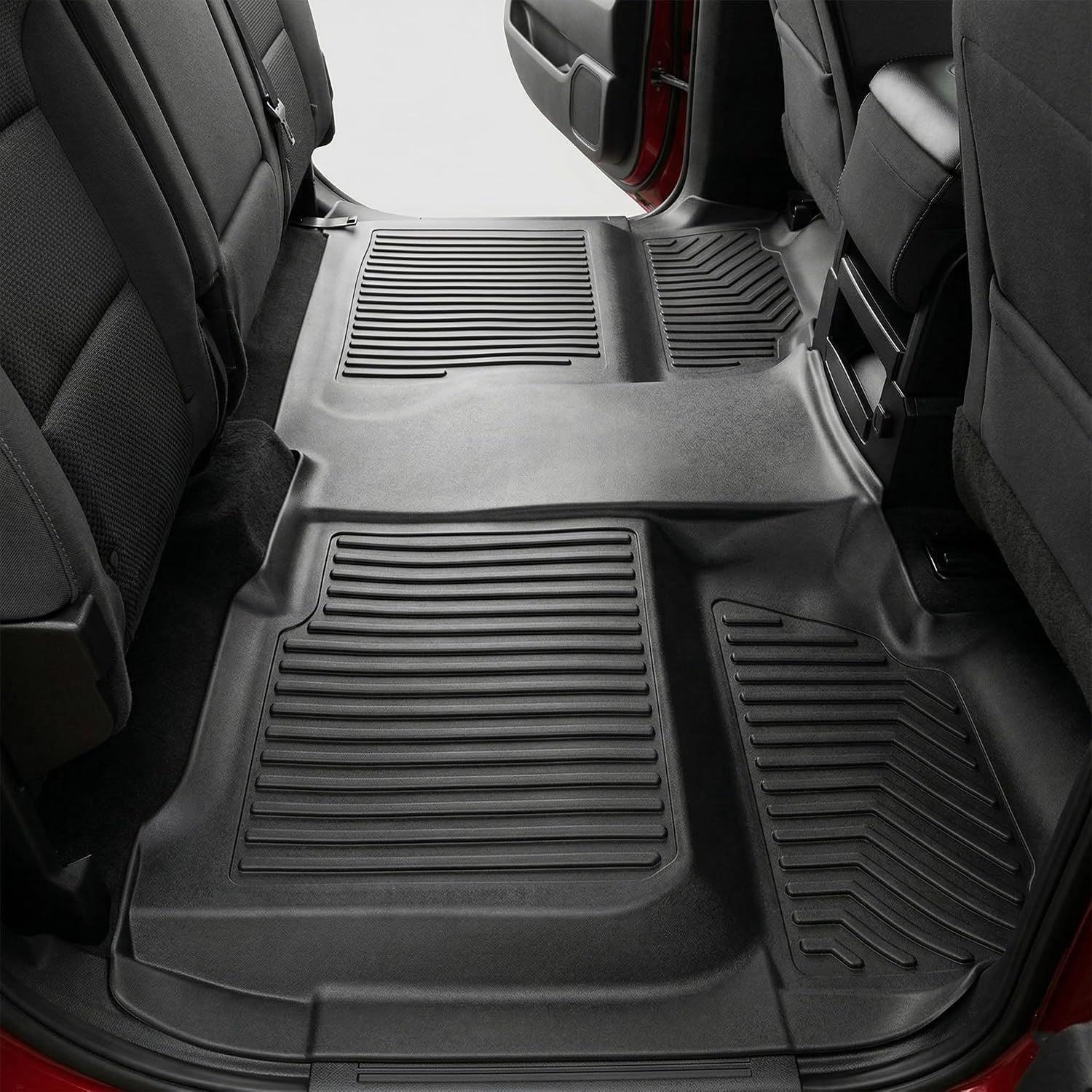 OEDRO Floor Mats Fits for 2014-2018 Chevy Silverado/GMC Sierra 1500 Crew Cab, 2015-2019 Silverado/Sierra 2500 HD/3500 HD Crew Cab, Black TPE All Weather 2 Row Floor Liner Set (Front & 2nd Seat)