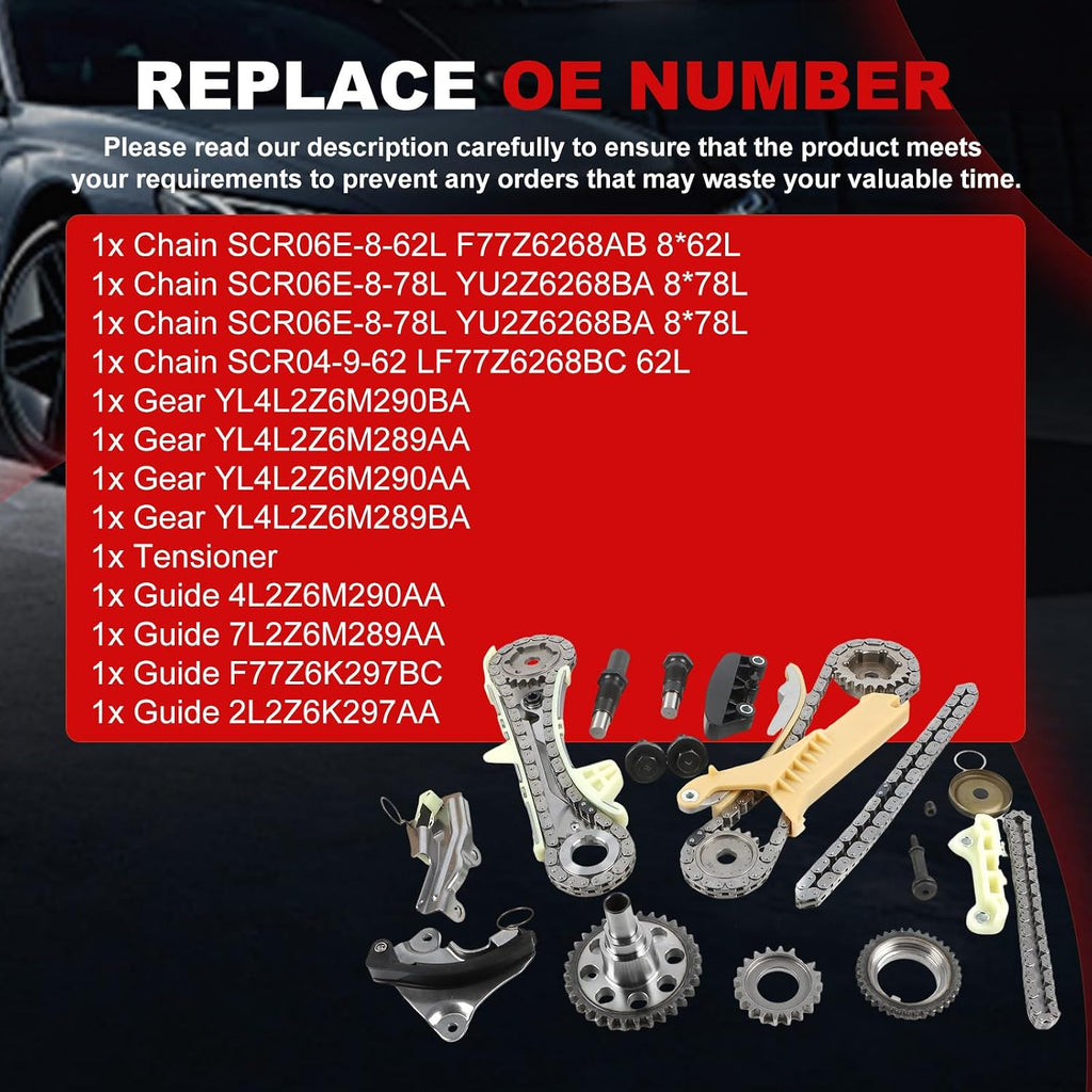 Engine Timing Chain Kit 4.0L Fit for Explorer 1997-2009 for Ranger B4000 2001-2009 for Mustang 2005-2009 Fit for Mountaineer 1998-2009 Car Replacement Parts Replace 4L2Z-6M290-AA F77Z-6268-AB