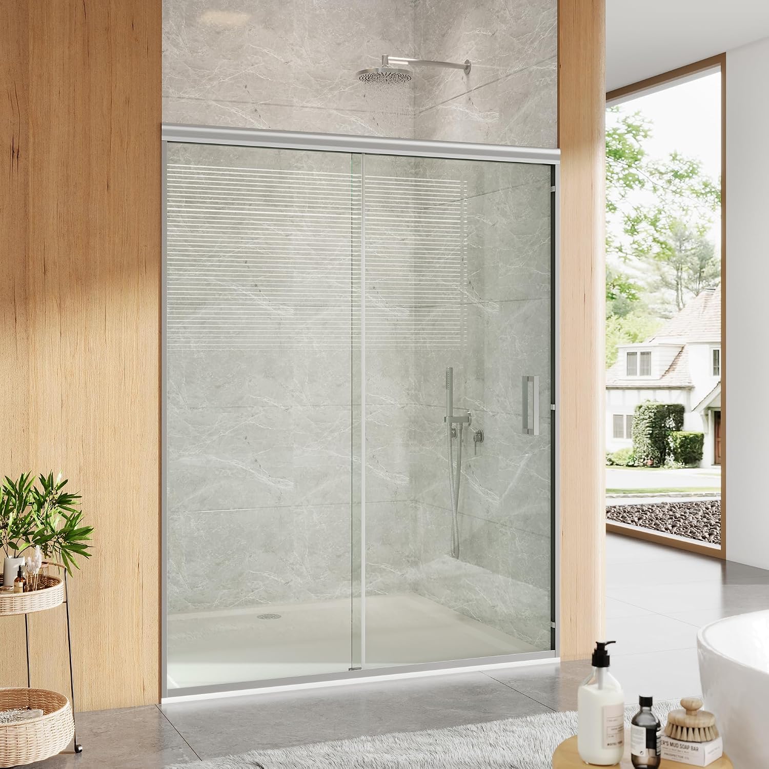 Framed Sliding Shower Door 56–60 Inch W x 72 Inch H – Double Sliding Glass Shower Enclosure with 6mm Tempered Glass, Easy-Clean Coating & Aluminum Alloy Frame, Brushed Nickel for Main Bathroom