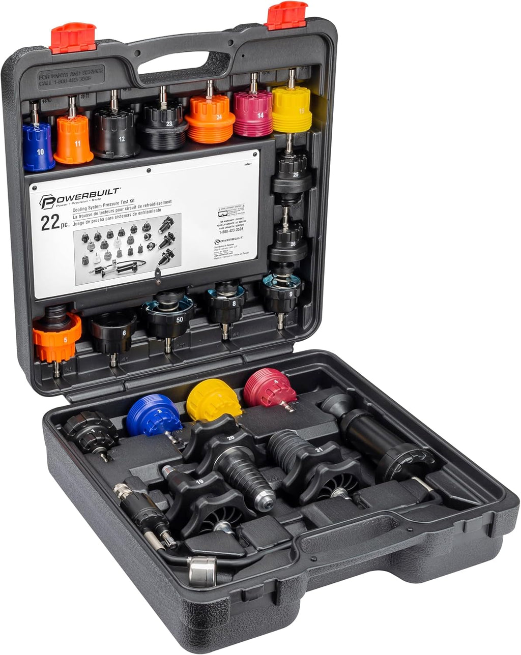 Powerbuilt 22 Piece Cooling System Pressure Tool Kit, Service and Leak Detection for Cars and Trucks, Coolant Adapters, Storage Case 940427