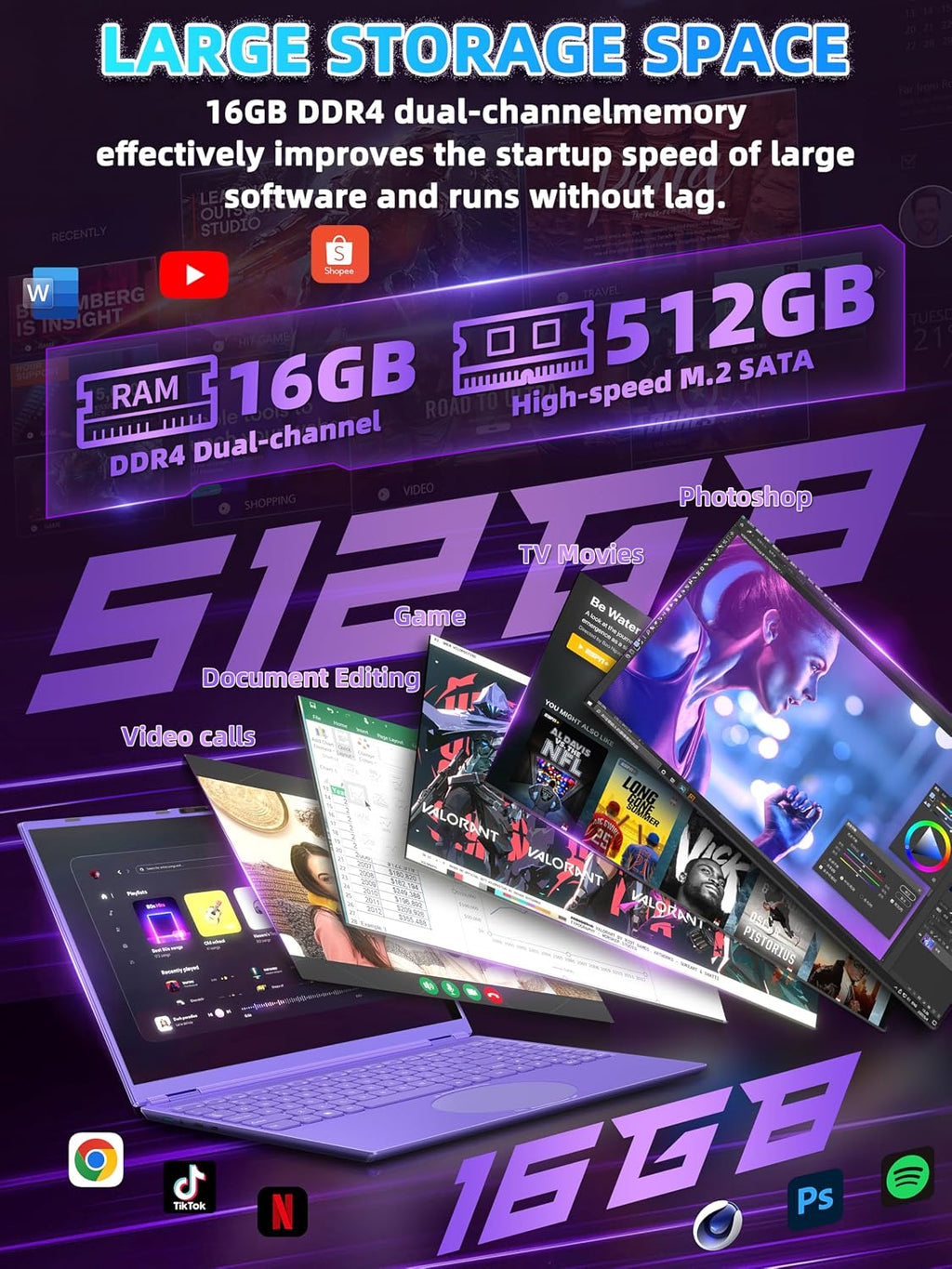 16' Purple Laptop, 1920x1200 FHD IPS Display, Quad-Core N95 Processor (Up to 3.4GHz), 16GB RAM 512GB SSD, Color Backlit KB, Face Recognition & Gesture Touchpad, Win 11 Pro, for Business Student