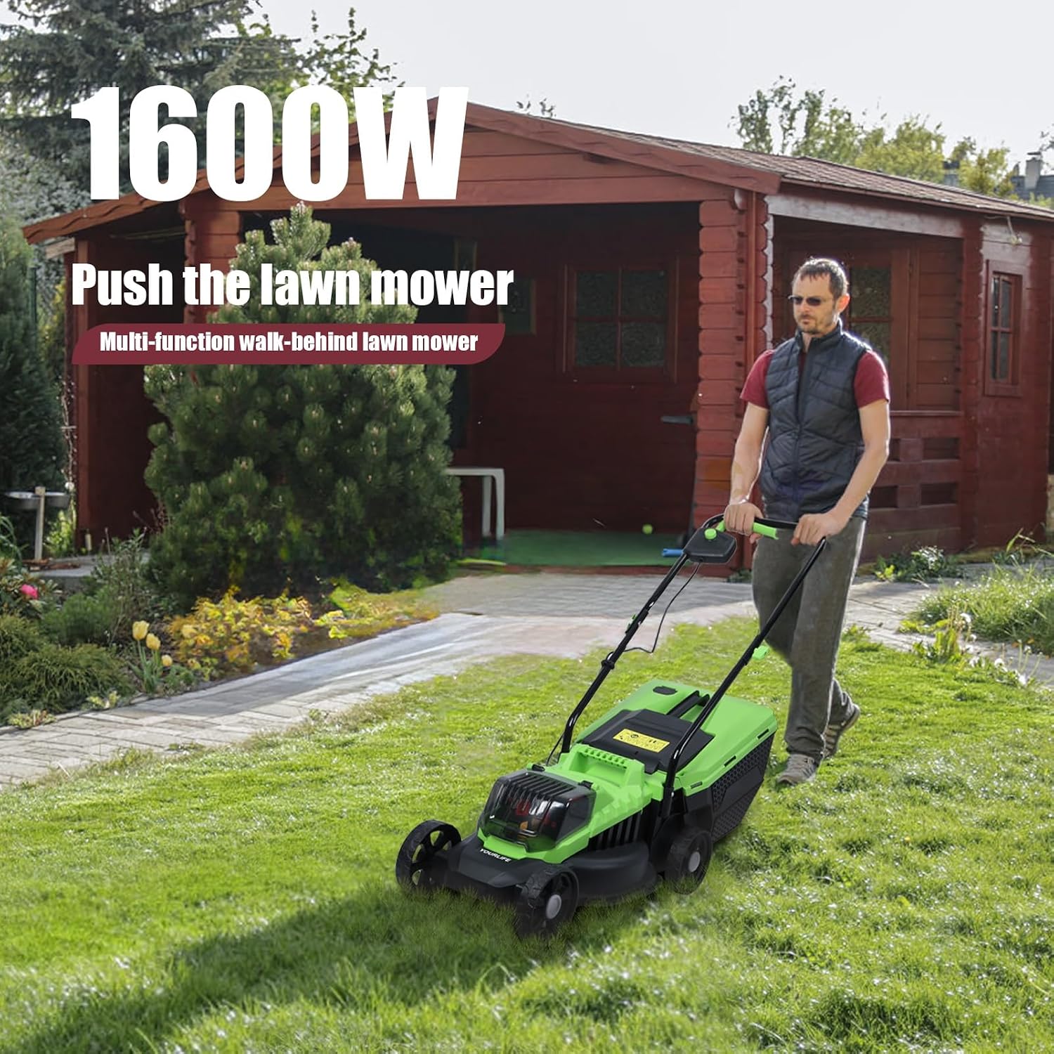 HEVIRGO 1600W Cordless Electric Lawn Mower, 32cm Cutting Width, 360 Cutting Design, Self-Propelled, 30L Grass Tank, Quick-Fold, Model: 55d13e71-e170-484d-a2f6-42e06a2ff427
