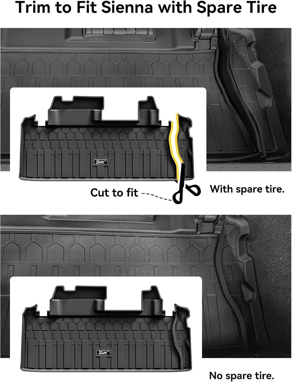 3W Floor Mats&Trunk Mat Fit Toyota Sienna 2021-2026 LE/XLE(Only for 8 Seat), TPE All Weather Custom Fit Floor Liner for Sienna 1st, 2nd and 3rd Row &Cargo Liner, Black with Red Accent