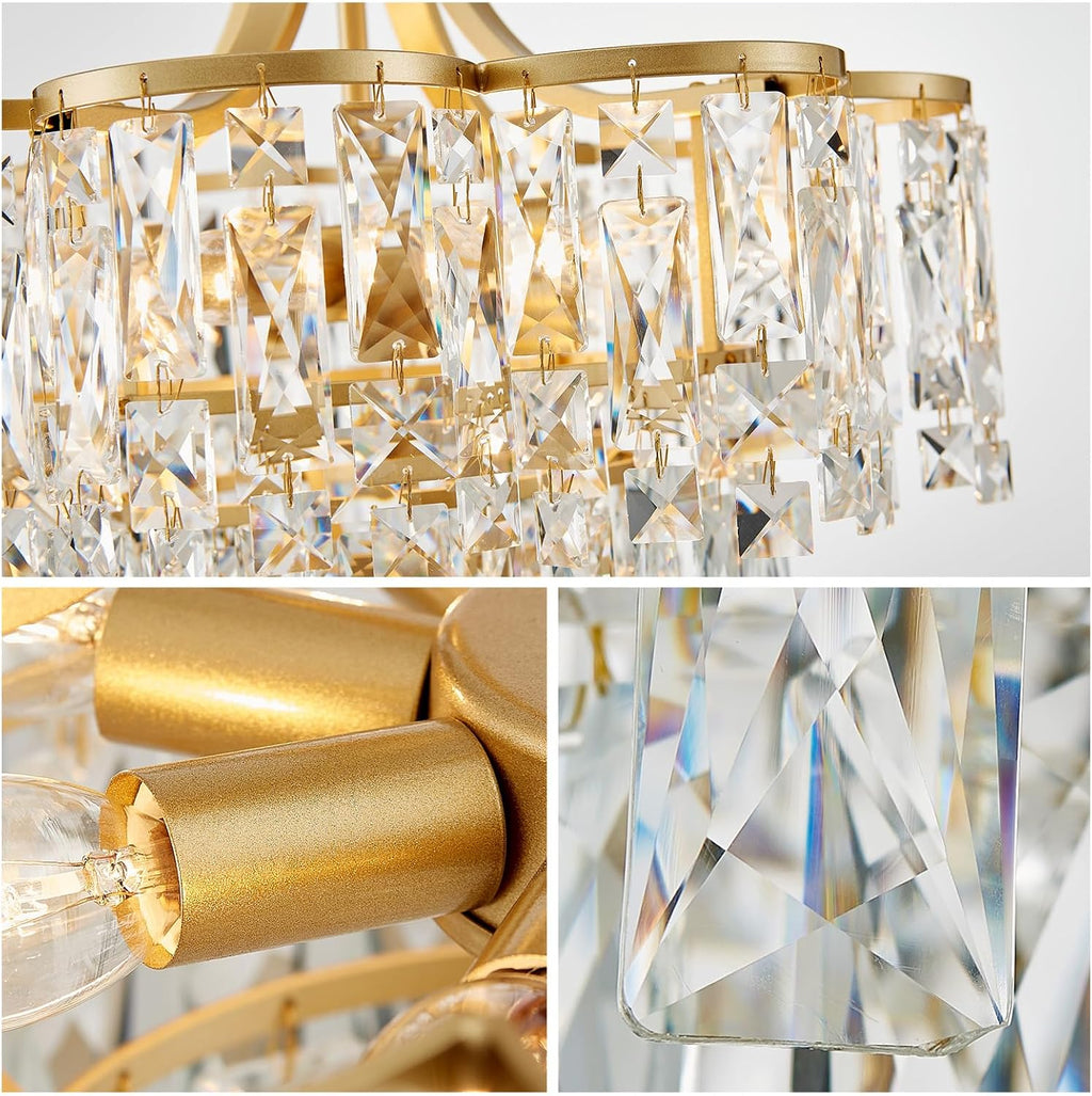 WUZUPS Crystal Chandelier Pendant Ceiling Light Modern Lighting Fixture for Bedroom Hallway Entry Kitchen Bathroom, H 21.1' x W 19.3', E12 Base, Gold