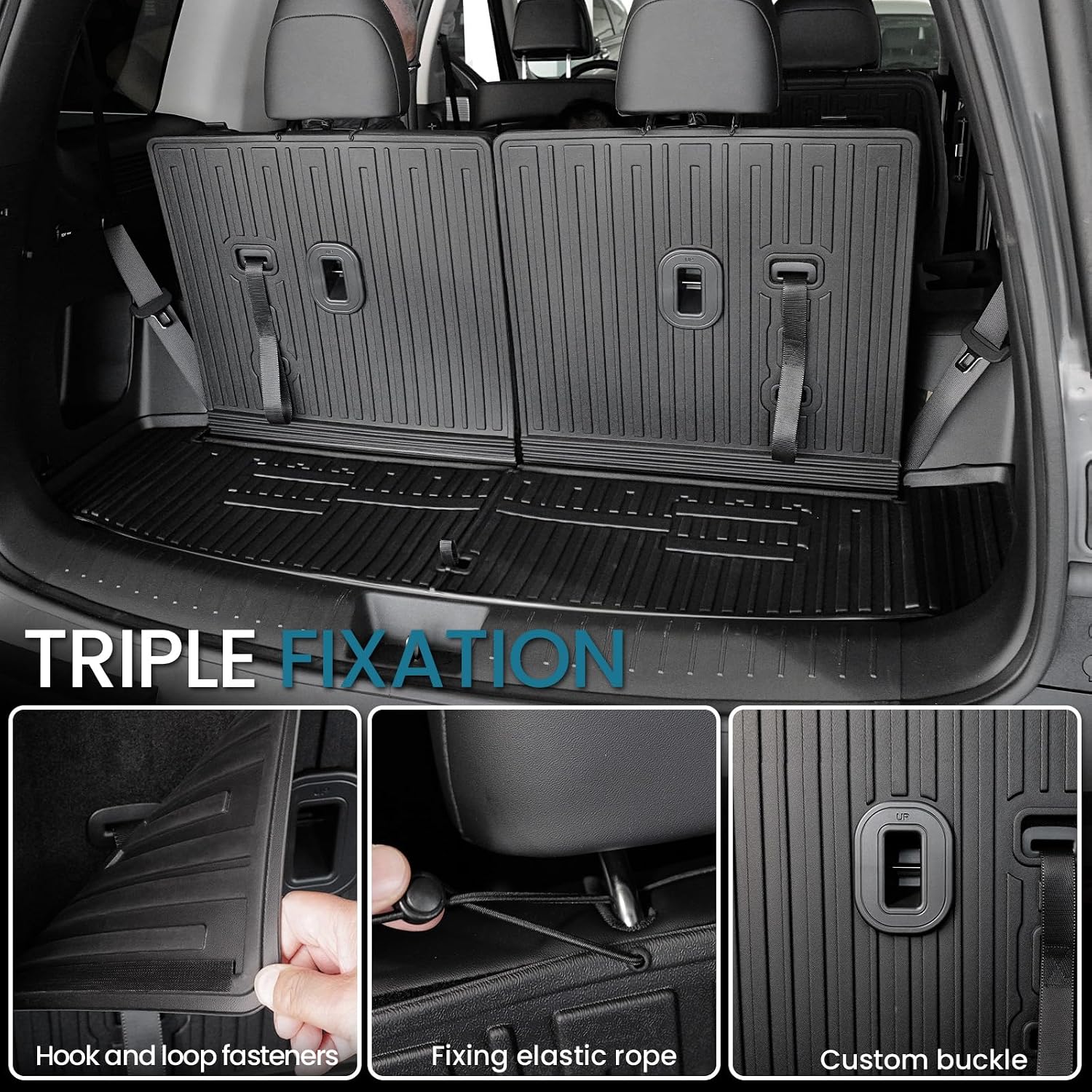 Floor Mats for 2024 2025 2026 Hyundai Santa Fe Car Mat Accessories(Fit Hybrid and Gas), All Weather TPE Cargo Mat Trunk Mat with Backrest Mats