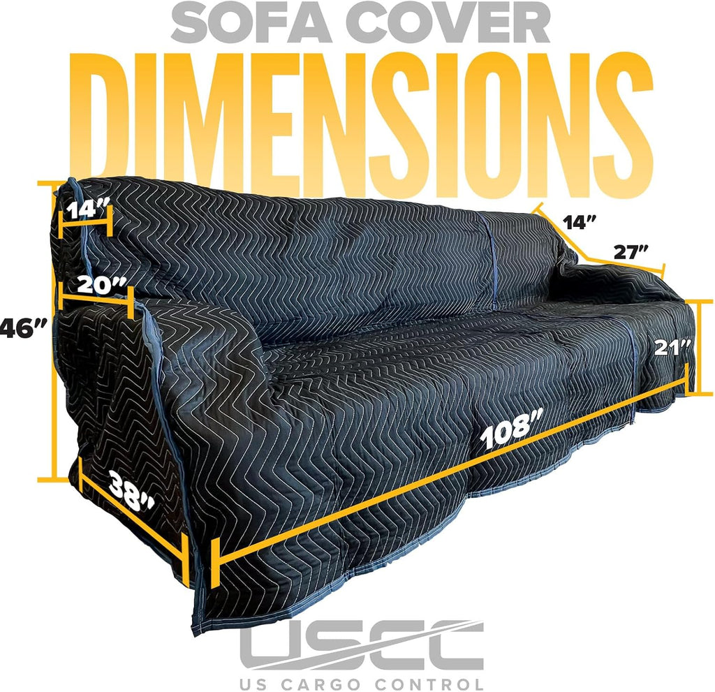 US Cargo Control Quilted Couch Covers 108' x 46' (2-Pack), Sofa and Couch Cover for Moving and Storage, Cotton/Polyester Quilted Furniture Pads for Moving, Storing, and Deliveries, Reusable