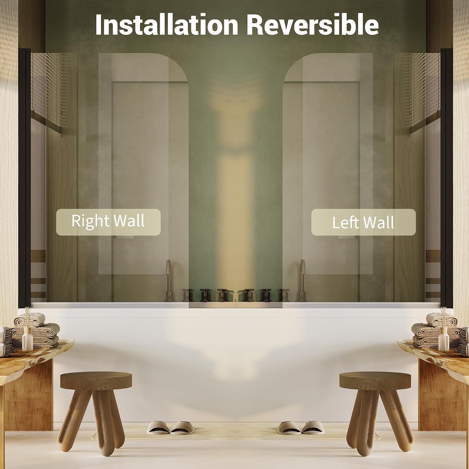 Bathtub Shower Screen 32 Inch W x 55 Inch H, Curved Splash Screen for Tub, 6mm Tempered Glass with Matte Black Aluminum Frame, Space-Saving Bathroom Upgrade