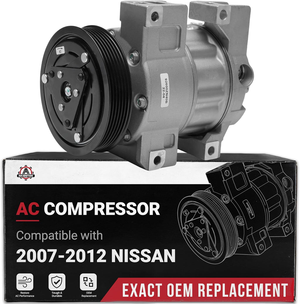 AC Compressor with Clutch - A/C Compressor Compatible with Nissan Altima & Sentra 2.5L 2007-2012 - Replaces 92600ZN40B, 92600JAOOA, 92600-ZN40B, 10886C, CO1886C - HVAC Air Conditioner Compressor