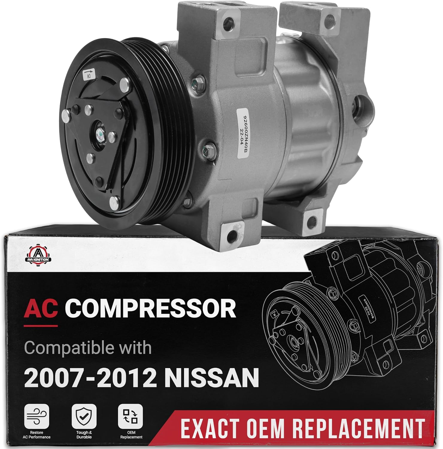 AC Compressor with Clutch - A/C Compressor Compatible with Nissan Altima & Sentra 2.5L 2007-2012 - Replaces 92600ZN40B, 92600JAOOA, 92600-ZN40B, 10886C, CO1886C - HVAC Air Conditioner Compressor