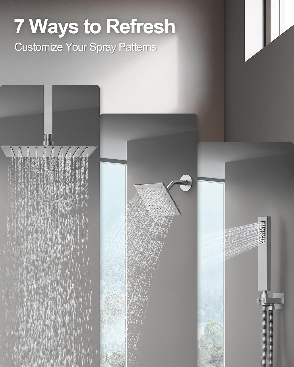 Thermostatic Shower System, 12 Inch Dual Rainfall Shower Heads for Ceilling & Wall Mounted with Handheld Sprayer, Brushed Nickel