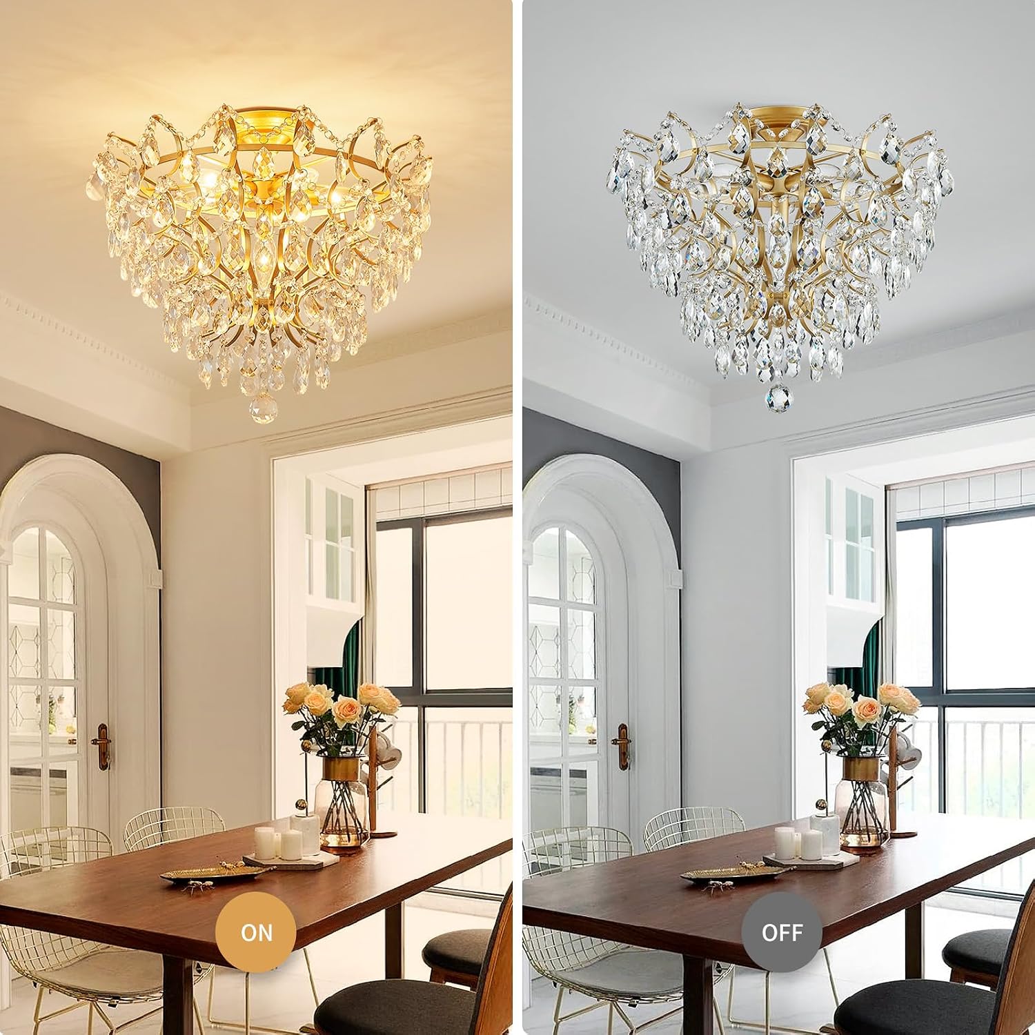 WUZUPS 6-Light Crystal Chandelier Ceiling Light Modern Lighting Fixture for Bedroom Hallway Bar Kitchen Bathroom, H 15.6' W 20.1', E12 Base, Gold