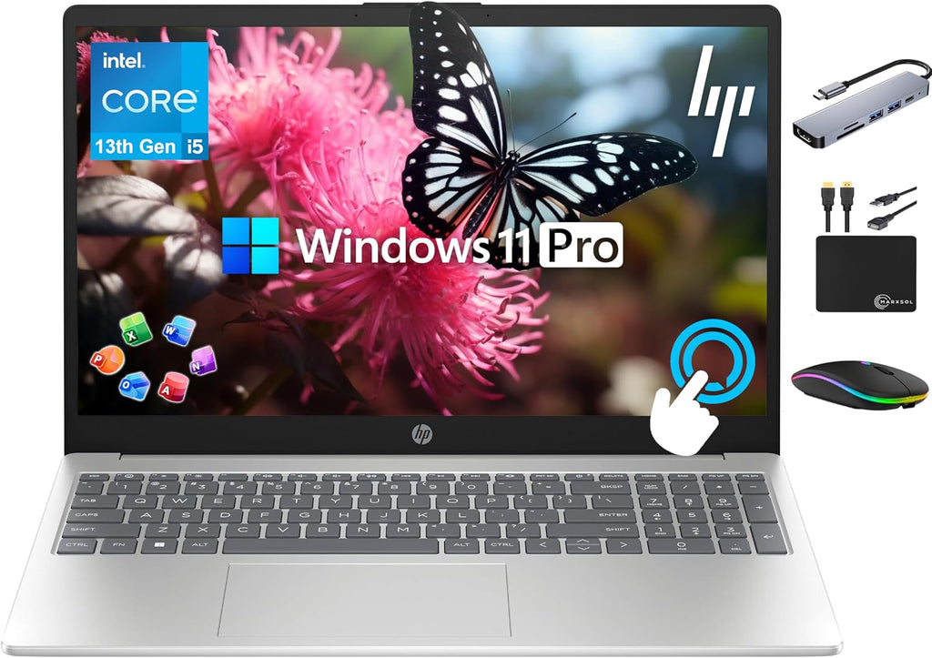HP 15.6' Touchscreen Pavilion Laptop Computer, 64GB RAM, 2.5TB Storage (2TB SSD + 500GB Ext), 10-Core Intel i5 Processor, Wi-Fi 6E, Windows 11 Pro with Lifetime Microsoft Office, MarxsolAccessory