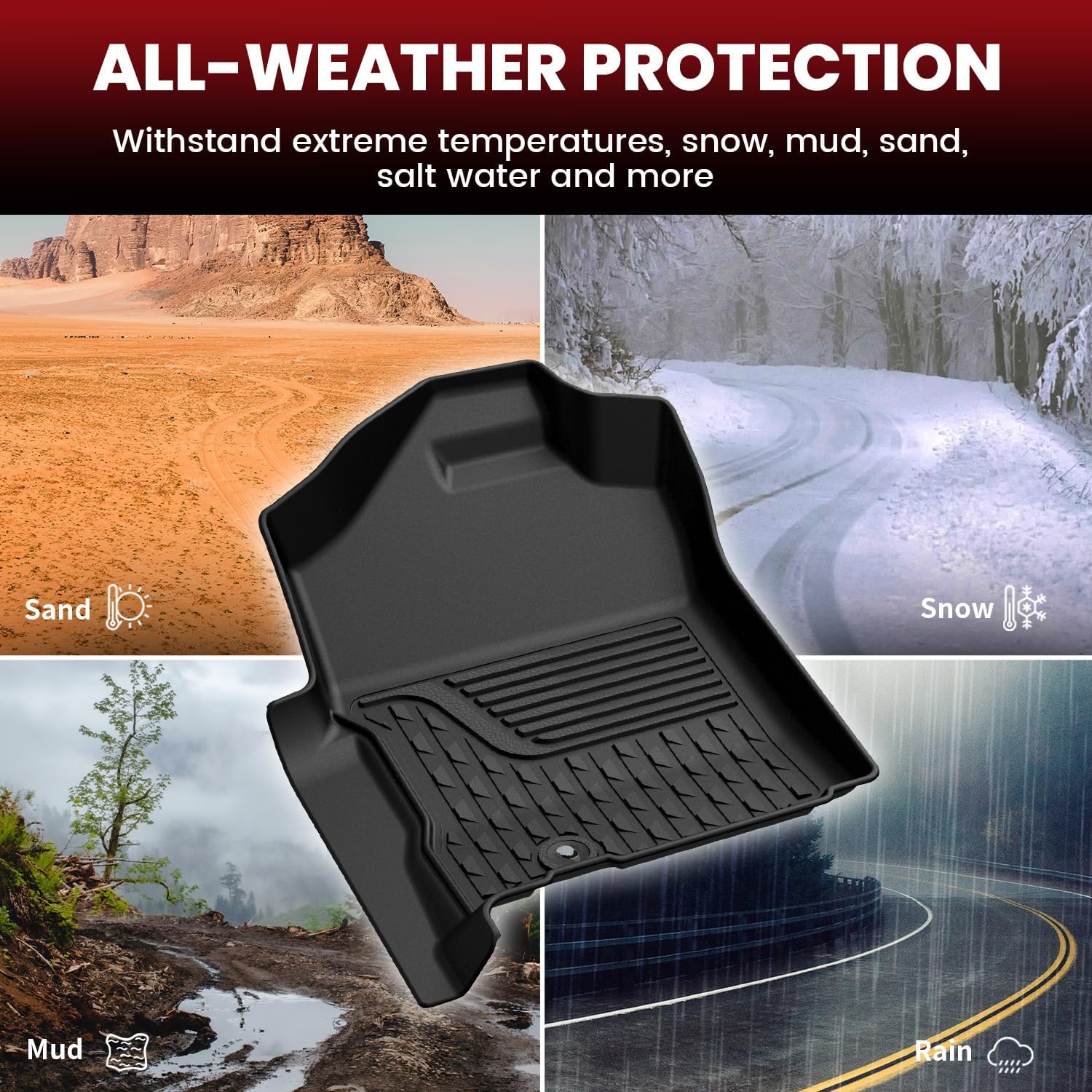 LASFIT Floor Mats for 2002-2008 Dodge Ram 1500 Quad Cab, 2003-2009 for 2500/3500 Bucket Seating, Not Fit Have 4X4 Shifter, All Weather TPE Custom Fit Car Mats Floor Liners 1st & 2nd Row, Black