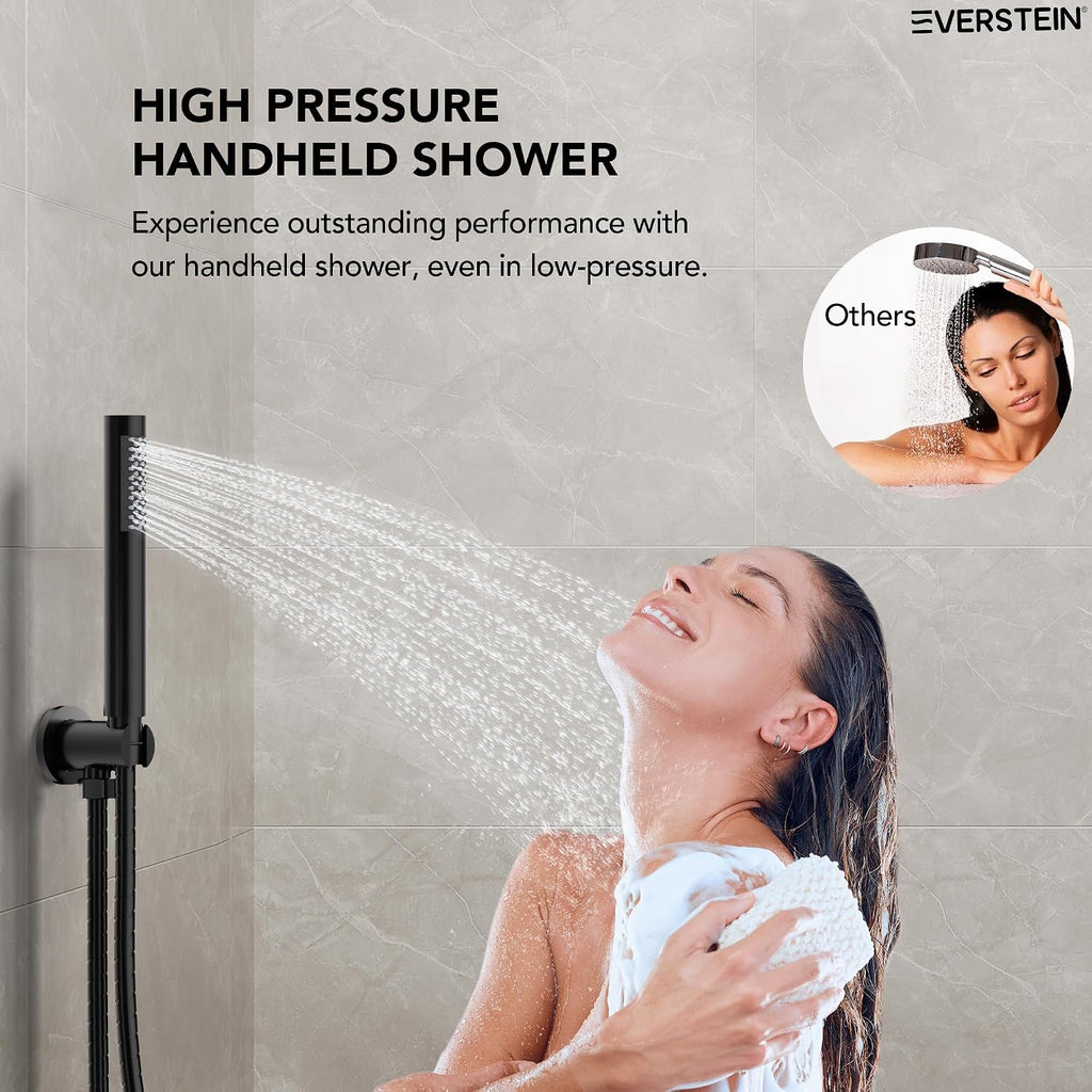 10' High-Pressure Rainfall Shower System with Handheld Spray, Wall Mount Bathroom Shower Faucet Set (Matte Black)