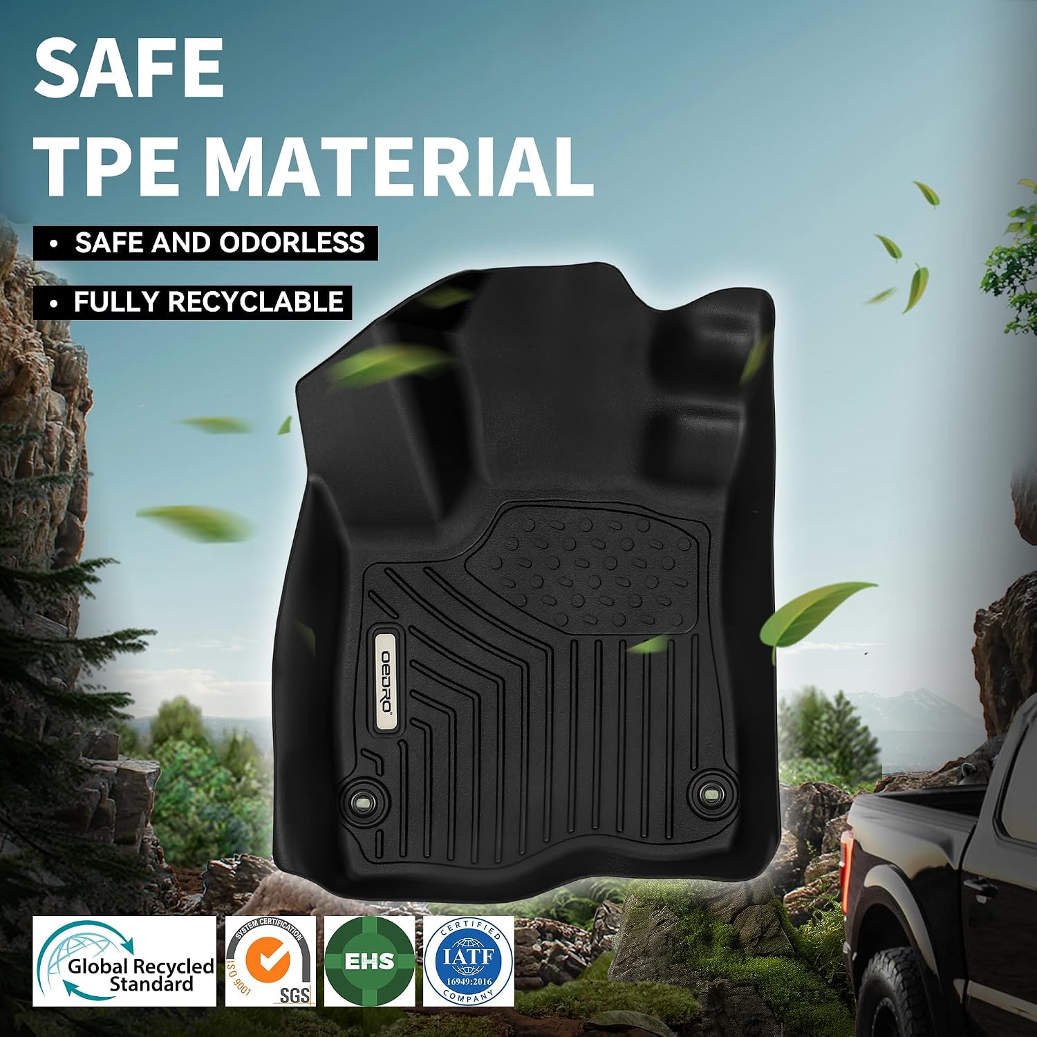 OEDRO Floor Mats Fit for 2014-2018 Silverado/Sierra 1500, 2015-2019 2500HD/3500HD Crew Cab, with 1st Row Bench Seat, Black TPE All-Weather Guard Includes 1st and 2nd Row: Full Set Liners