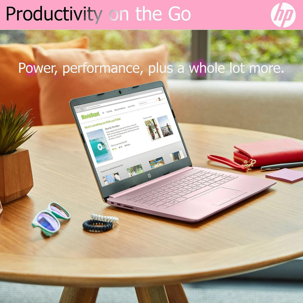 HP Ultralight 14 inch Laptop with Intel 4-Core Processor • with Microsoft 365 and Wireless Earbuds • 16GB RAM • 64GB SSD • HD Display • Pink • Windows 11