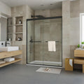 Sliding Glass Shower Door 44–48 Inch W x 72 Inch H, Shower Sliding Glass Door with 8mm Tempered Glass, Double Sliding Shower Door, Matte Black Shower Glass Door for Bathroom