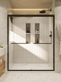 Glass Shower Doors, 56' - 60' W x 72' H Double Sliding Shower Door, Aluminum Semi-Frameless & 1/4'(6mm) Clear Tempered Glass Bypass Shower Door for Walk in Shower, Matte Black