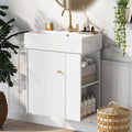 21.6-inch Bathroom Vanity with Sink, Wall-Mounted Vanity Storage Cabinet with One Door & Right Two-Tier Shelf, Solid Wood Organizer with Ceramic Sink for Bathroom, White