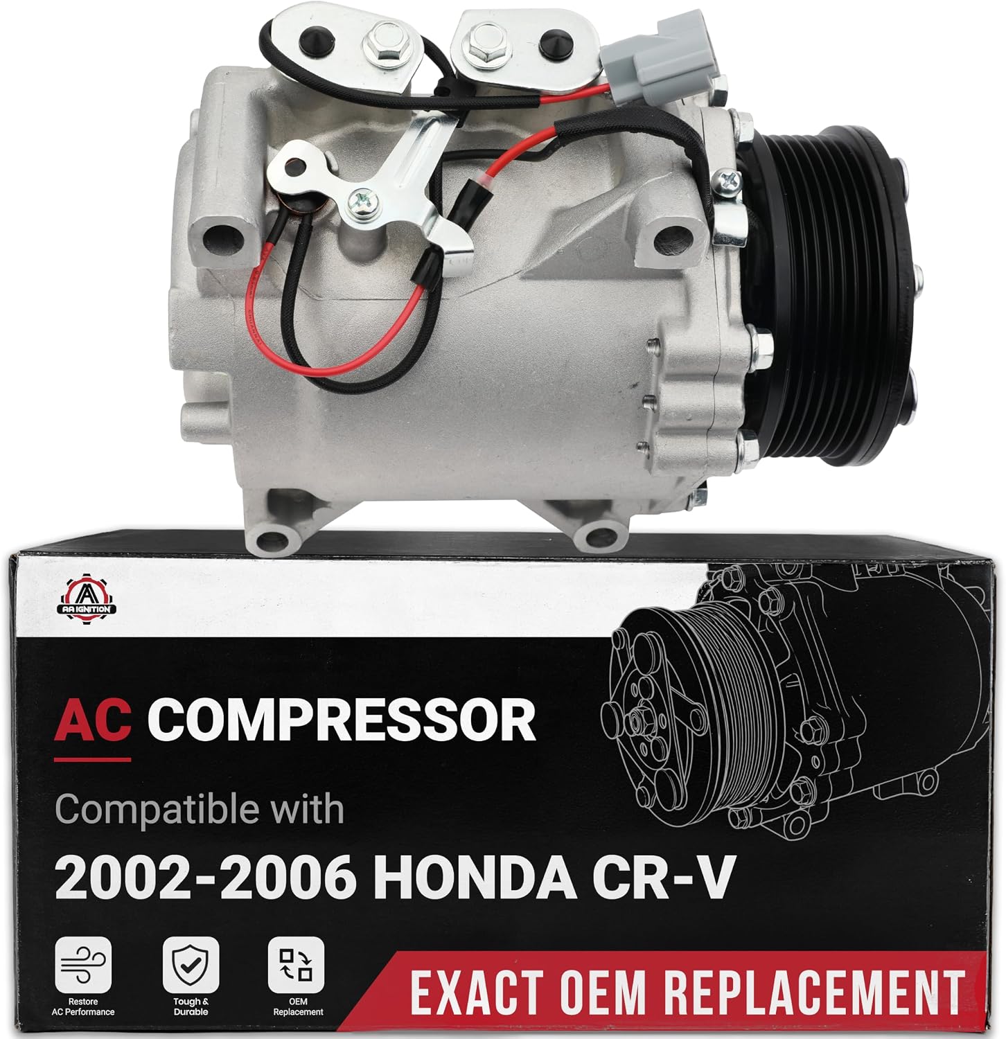 Honda CRV AC Compressor - Compatible with 2002-2006 Honda CR-V, 2.4L Vehicles - Replaces 10663AC, 1522110, 10345240, 10349721, 638951- HVAC Air Conditioner Compressor