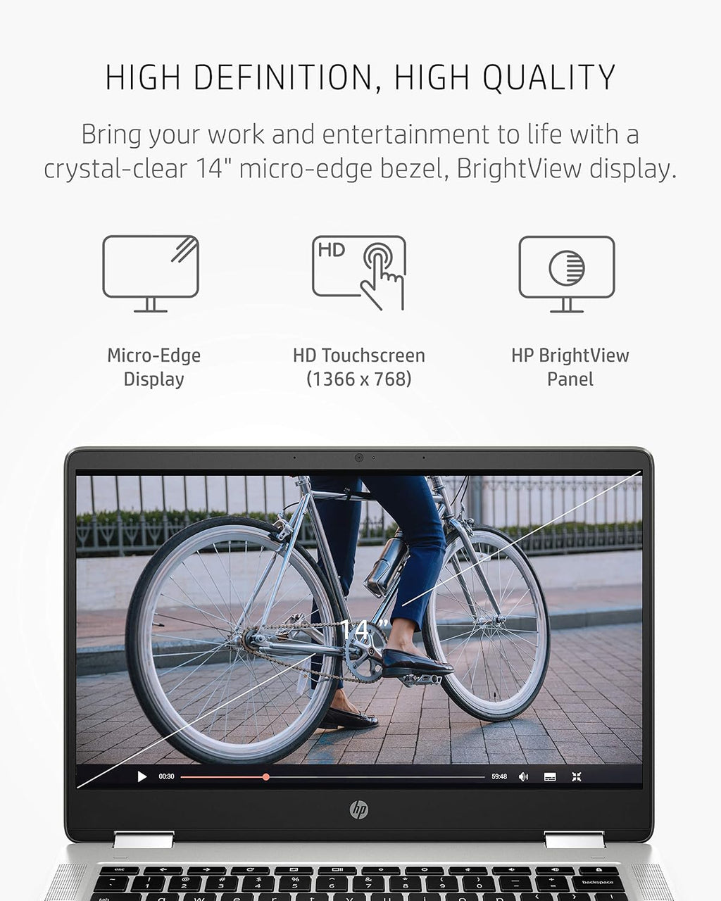 HP Chromebook x360 14a 2-in-1 Laptop, Intel Pentium Silver N5000 Processor, 4 GB RAM, 64 GB eMMC, 14' HD Display, Chrome OS with Webcam & Dual Mics, Work, Play, Long Battery Life (14a-ca0022nr, 2021)