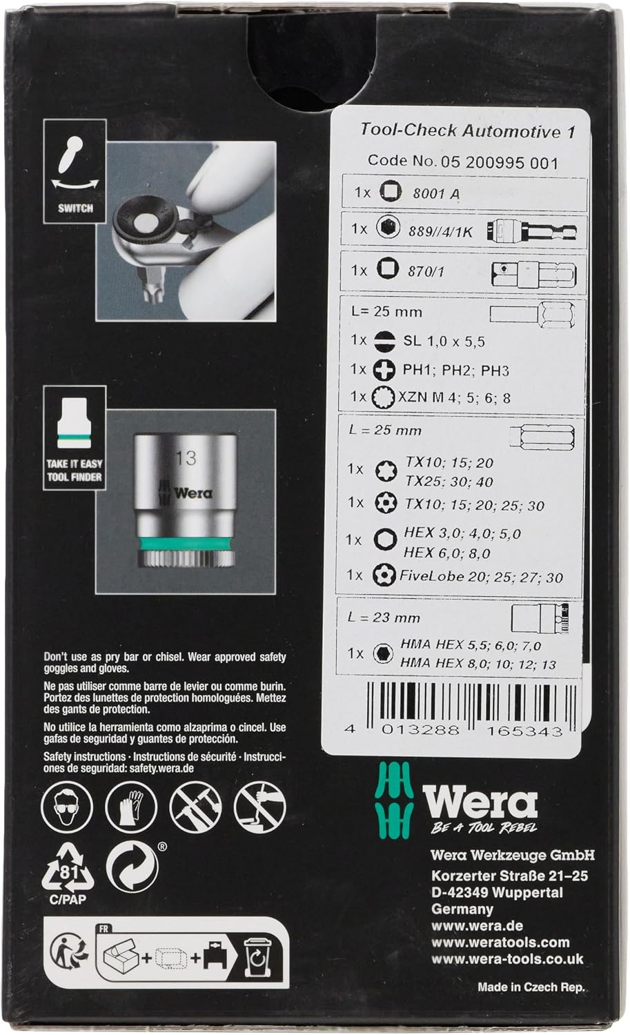 TOOL-CHECK AUTOMOTIVE 1 BITS ASSORTMENT RATCHET + SOCKETS