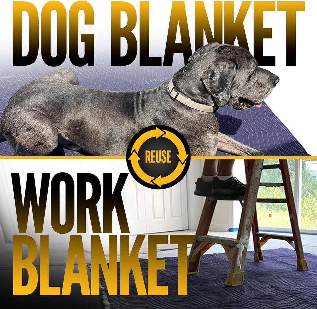 US Cargo Control Moving Blankets 80'x72' MBMEGA85 Mega Mover, (85 lb/doz weight), Professional Quilted Large Moving Blankets, Furniture Packing Pads for Shipping, Cargo Blanket, 4-Pack, Blue