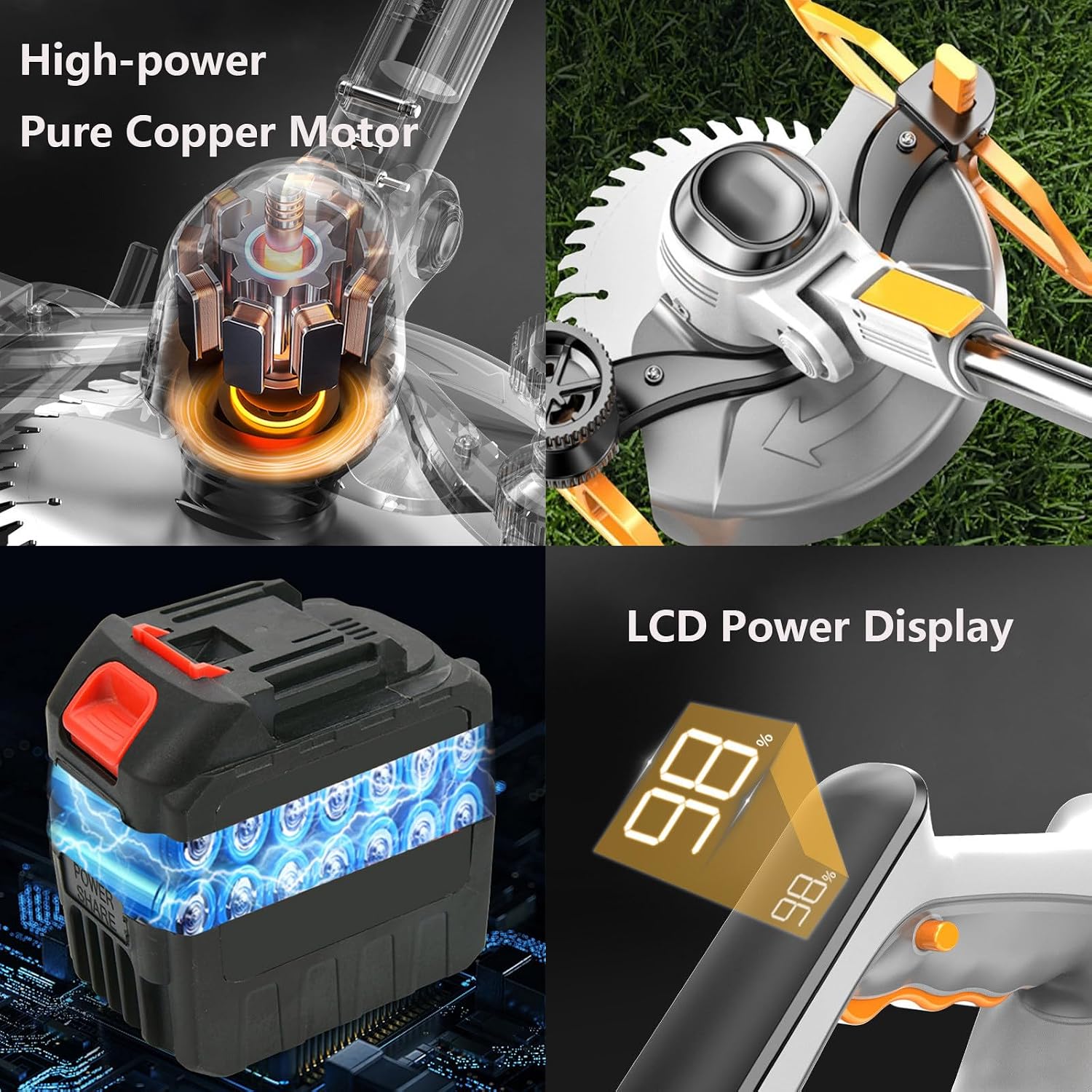 Cordless Weed Wacker & Edger, 3-in-1 Weed Trimmer Battery Operated, Electric Grass Edger Trimmer with 3 Cutting Blade Types, Lawn Mower for Patio Lawn Garden