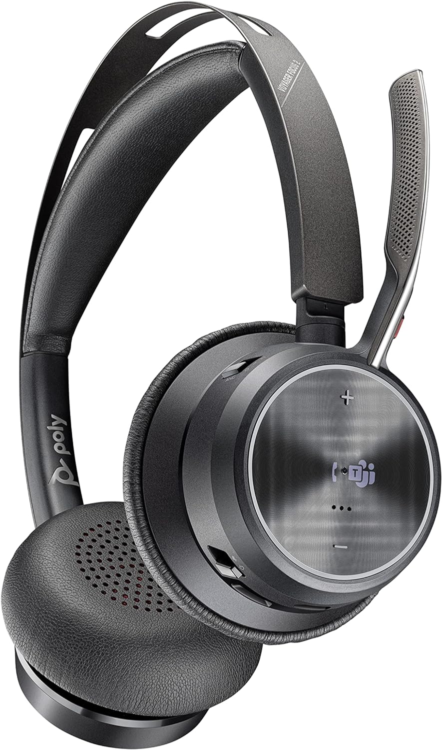 Poly - Voyager Focus 2 UC USB-A Headset (Plantronics) - Bluetooth Dual-Ear (Stereo) Headset with Boom Mic - USB-A PC/Mac Compatible - Active Noise Canceling - Works with Teams (Certified), Zoom & more