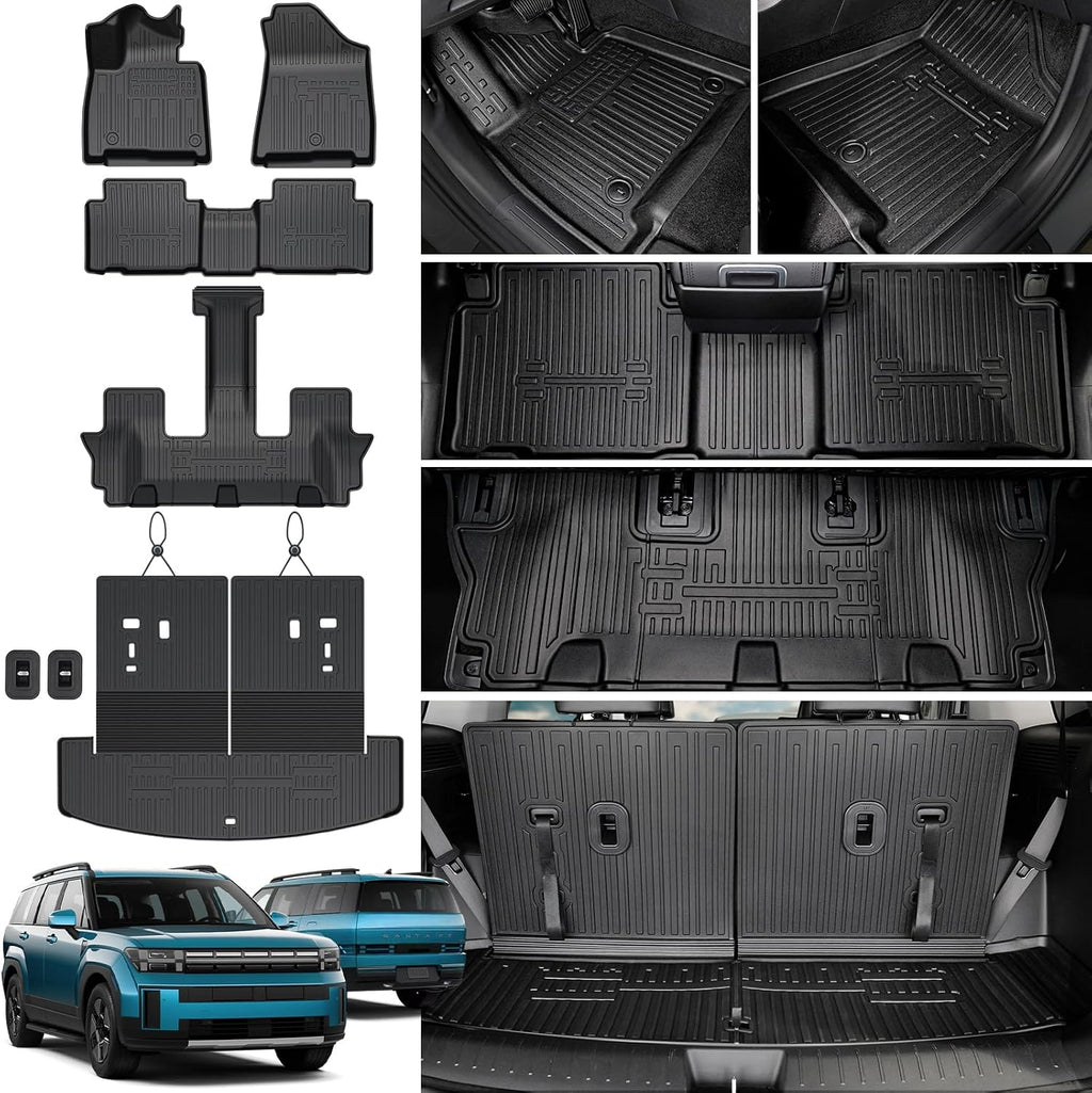Floor Mats for 2024 2025 2026 Hyundai Santa Fe Car Mat Accessories(Fit Hybrid and Gas), All Weather TPE Cargo Mat Trunk Mat with Backrest Mats