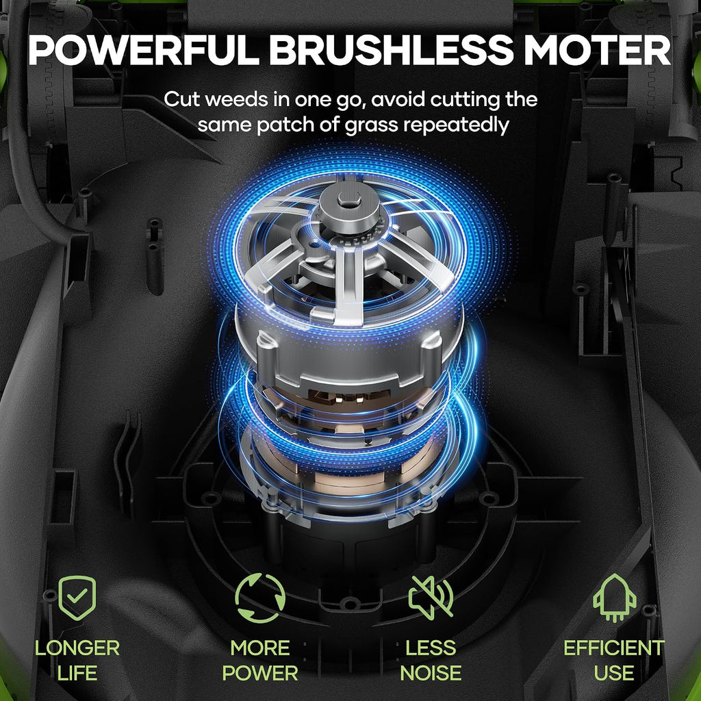 20V Brushless Lawn Mower Cordless,13Inch Electric Lawn Mower with 4.0Ah Battery & Fast Charger, 5 Position Height Adjustment, 8 Gallon Grass Bag, Green