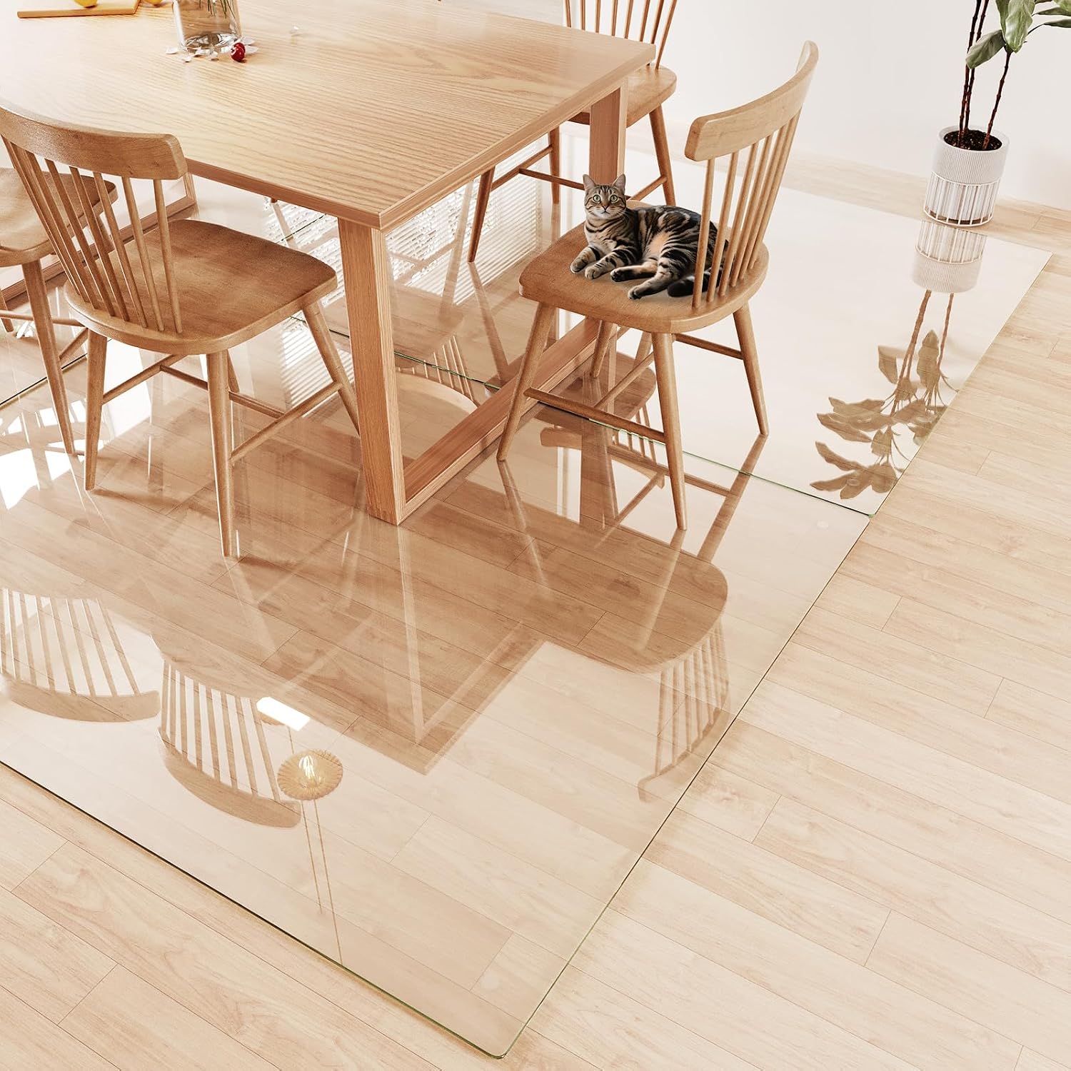 Tempered Glass Chair Mat 80'x60' – Ultra-Clear Office Chair Mat for Hardwood Floors & Low-Pile Carpets – Heavy-Duty 0.2' Scratch-Resistant Surface with Non-Slip Pads – Supports 1,000 lbs