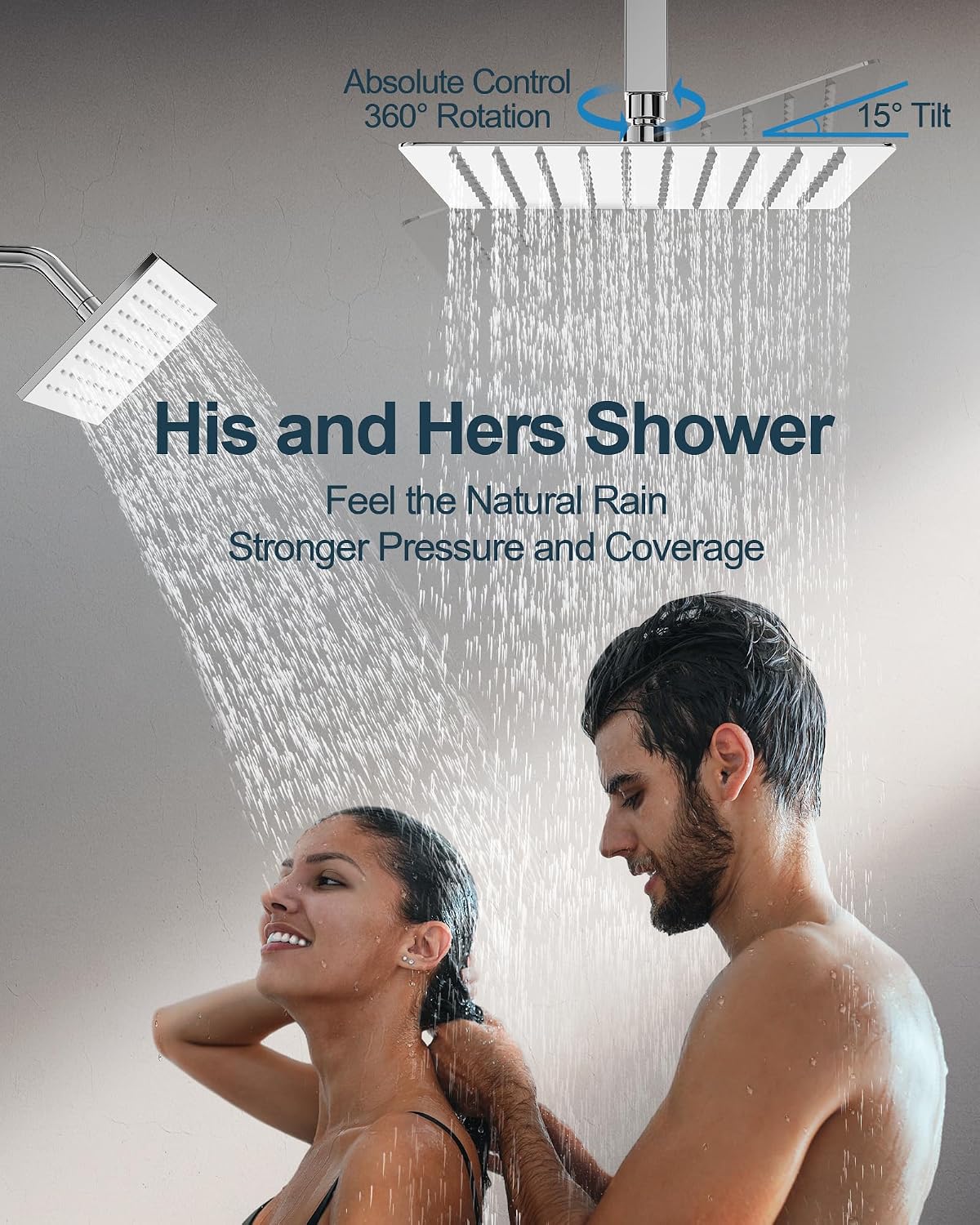 Thermostatic Shower System, 12 Inch Dual Rainfall Shower Heads for Ceilling & Wall Mounted with Handheld Sprayer, Chrome