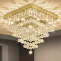 Modern Gold Square Crystal Flush Mount Ceiling Light 20' 6 Lights Luxury K9 Crystal Chandelier Lighting Fixture for Living Room Dining Room Bedroom Kitchen Entryway Hallway Foyer