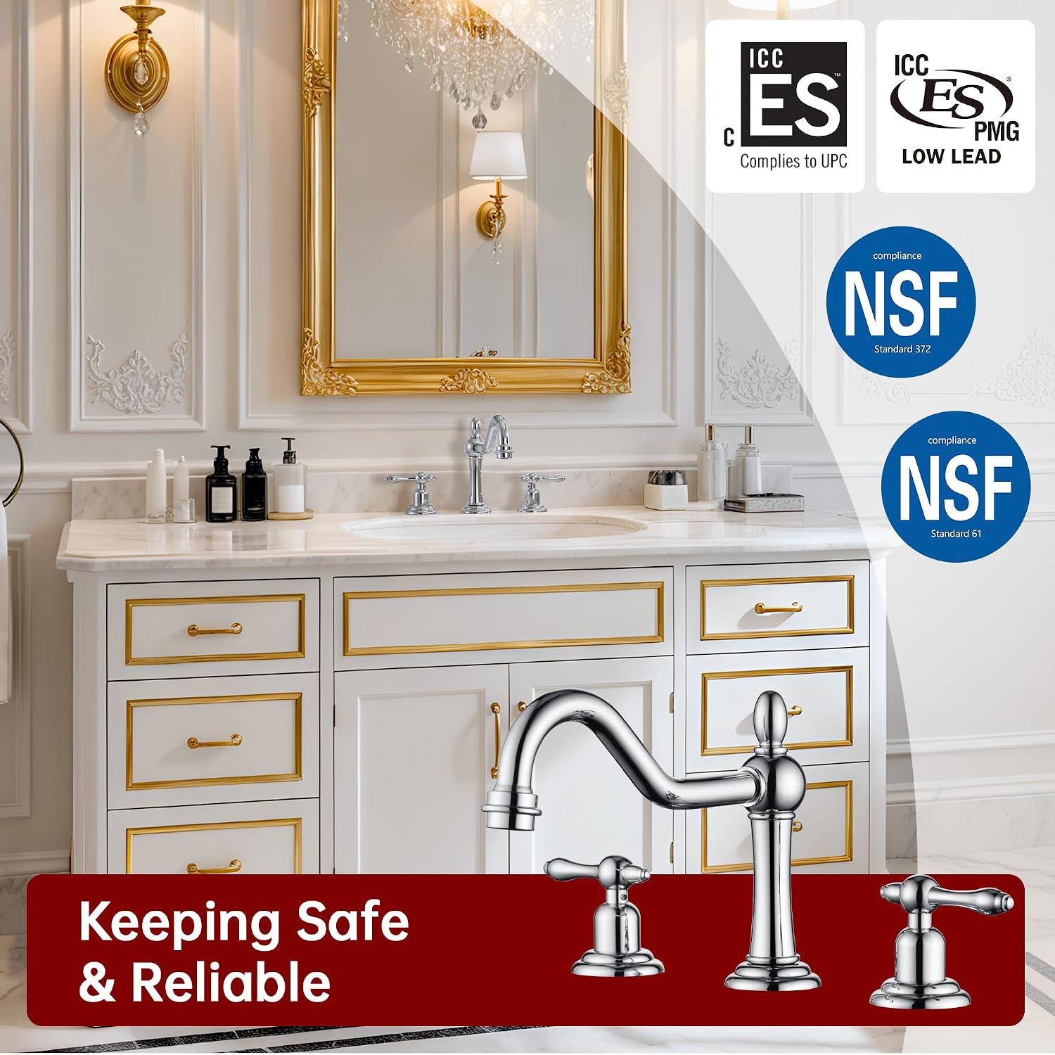 sumerain 8 Inch Widespread Bathroom Sink Faucet Chrome Finish, 2 Handle 3 Hole Vanity Faucet Traditional Style
