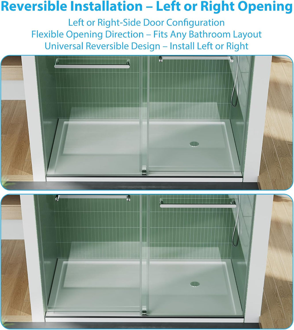 Glass Shower Door 48 Inches,44-48' W x 74' H Frameless Dual Sliding Shower Glass Door with 6mm Tempered Clear Glass and Stainless Steel Square Rail,Brushed Sliver