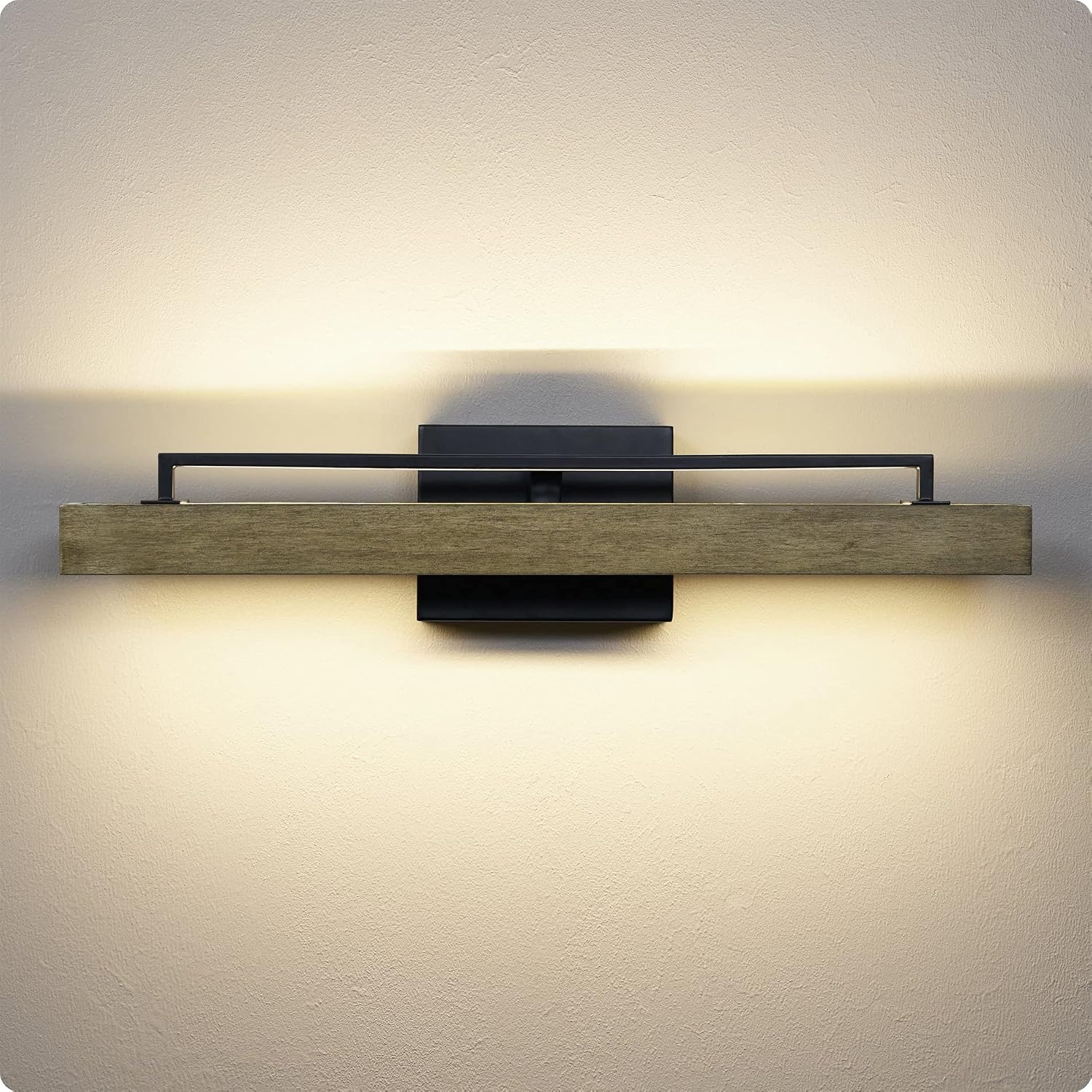 Kira Home Felix 25' Modern Farmhouse Integrated LED Bathroom Vanity Light, 24W 3000K Warm White Light, Hand-Painted Wood Grain Metal Linear Sconce, Smoked Birch and Black Finish