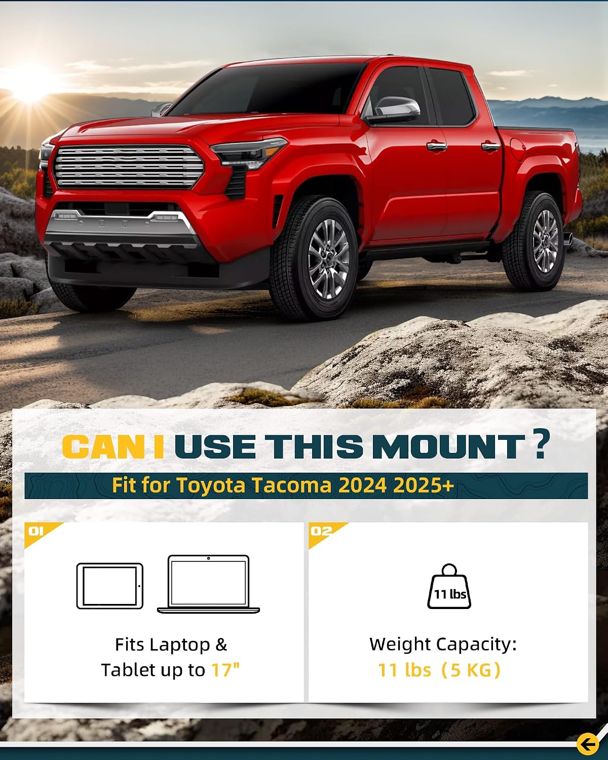 Trumgeta Truck Laptop Mount Fit for 2024 2025 2026 Toyota Tacoma No-Drill Vehicle Laptop Computer Tablet Holder Stand Up to 17' for Passenger Seat