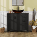UEV 36' Bathroom Vanity with Sink Combo,Modern Freestanding Sink Cabinet with 3 Drawers,Stylish Bathroom Vanity Cabinet,Grooved Door,Metal Handles,Vessel Sink (Bronze Boat, 36' Black)