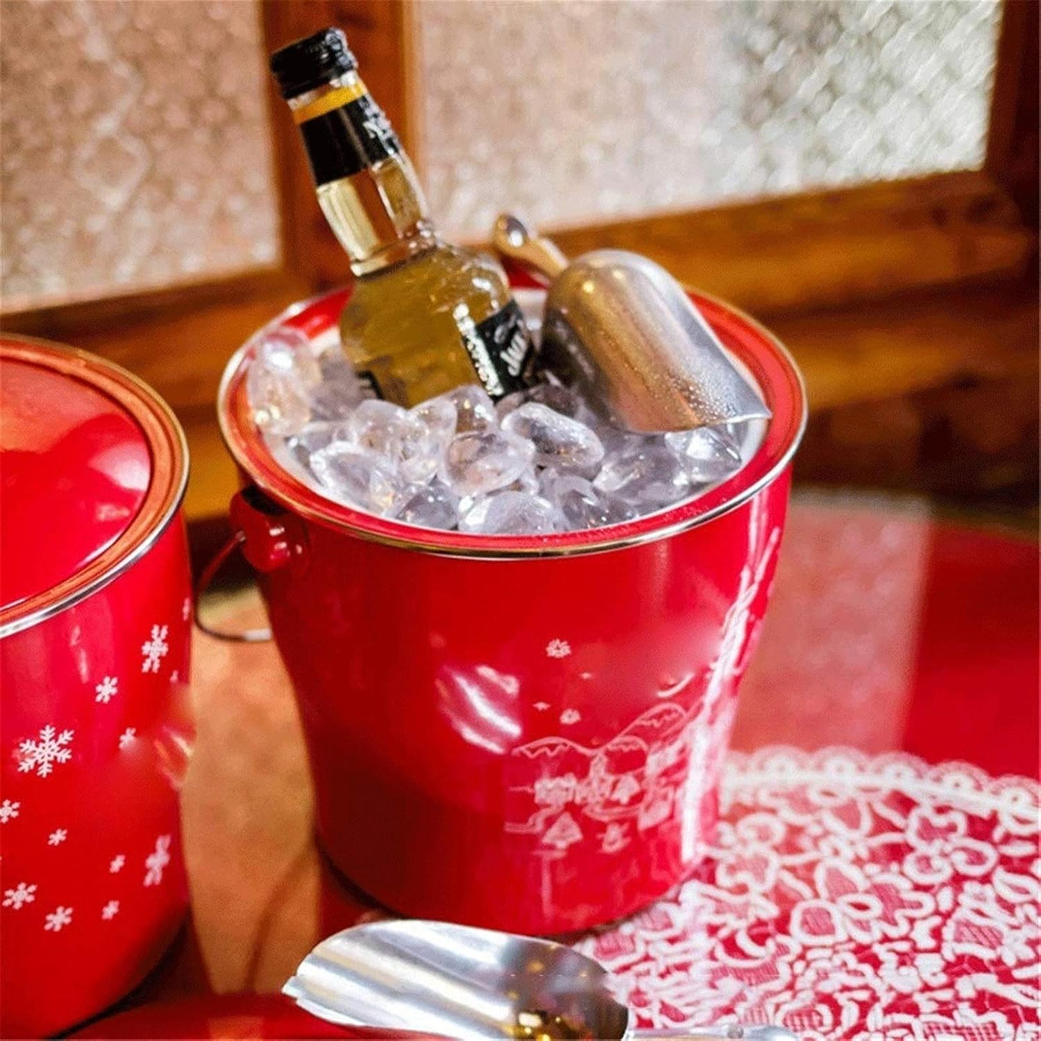 ice bucket, Ice Bucket Red Stainless Steel Dry Beer Layered Storage Bucket ChampagneStainless Steel Sleek Design