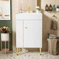 Merax 21.6' Single Sink Bathroom Vanity, Freestanding Bathroom Vanity with Open Shlef, Wood Bathroom Cabinet with Ceramic Basin Sink Top, White