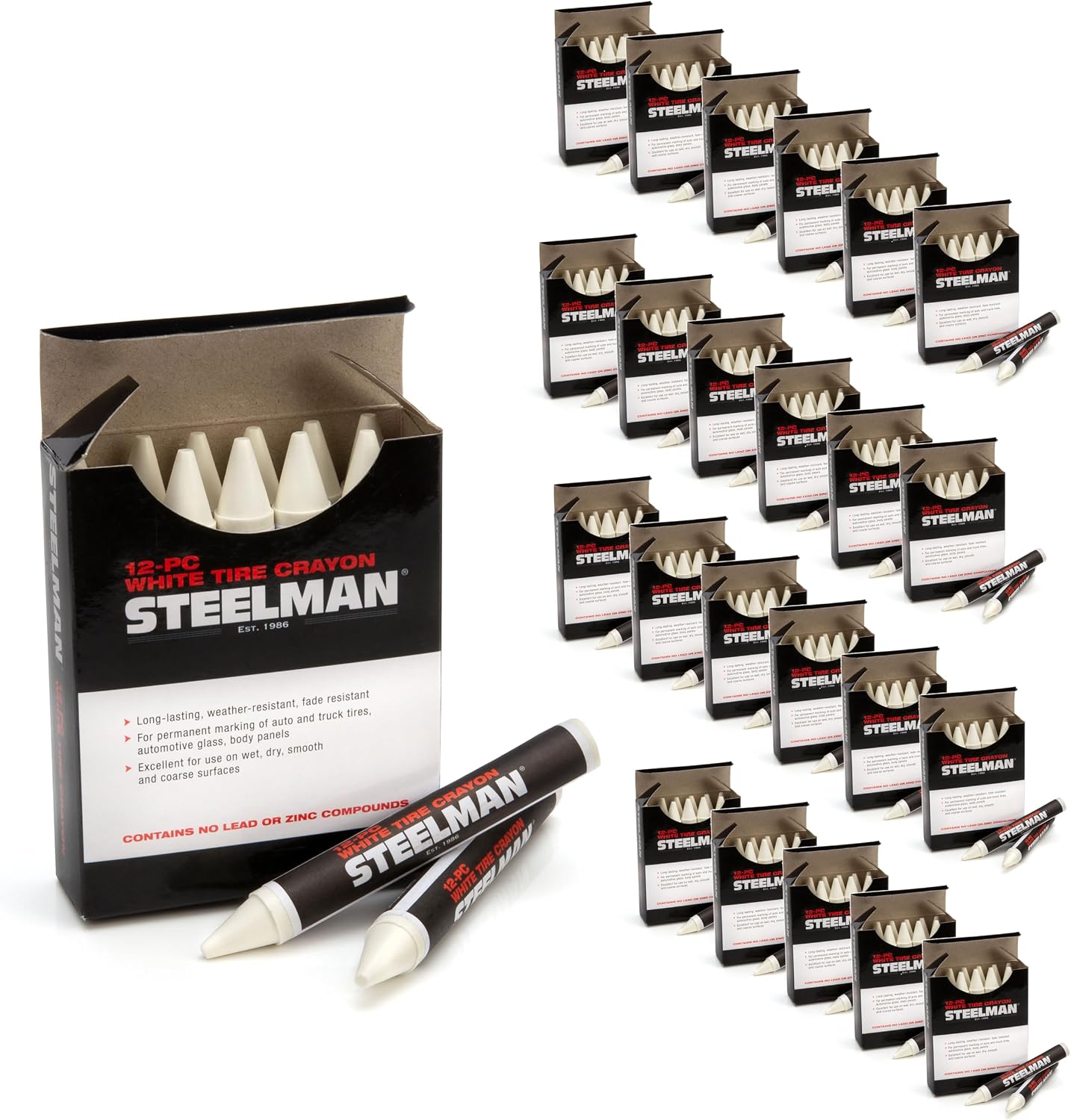 Steelman White Tire Marking Crayons for Mechanics, Marks Damage on Wet and Dry Tires | Case of 24