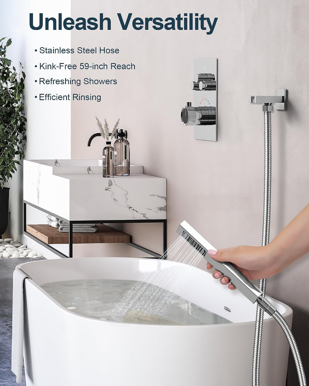 Thermostatic Shower System, 12 Inch Dual Rainfall Shower Heads for Ceilling & Wall Mounted with Handheld Sprayer, Chrome