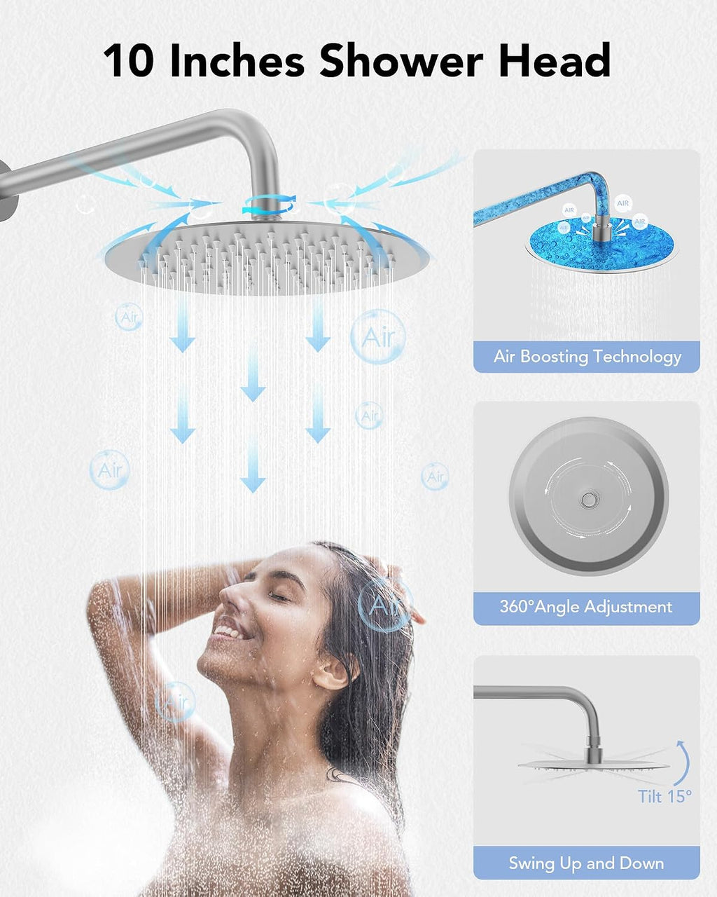 10' High-Pressure Rainfall Shower System with Handheld Spray, Wall Mount Bathroom Shower Faucet Set (Brushed Nickel)