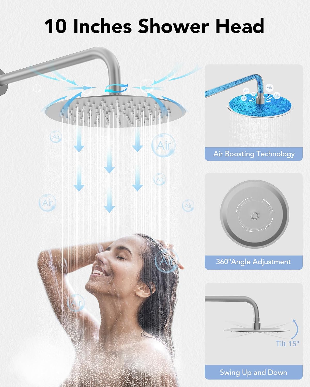 10' High-Pressure Rainfall Shower System with Handheld Spray, Wall Mount Bathroom Shower Faucet Set (Brushed Nickel)