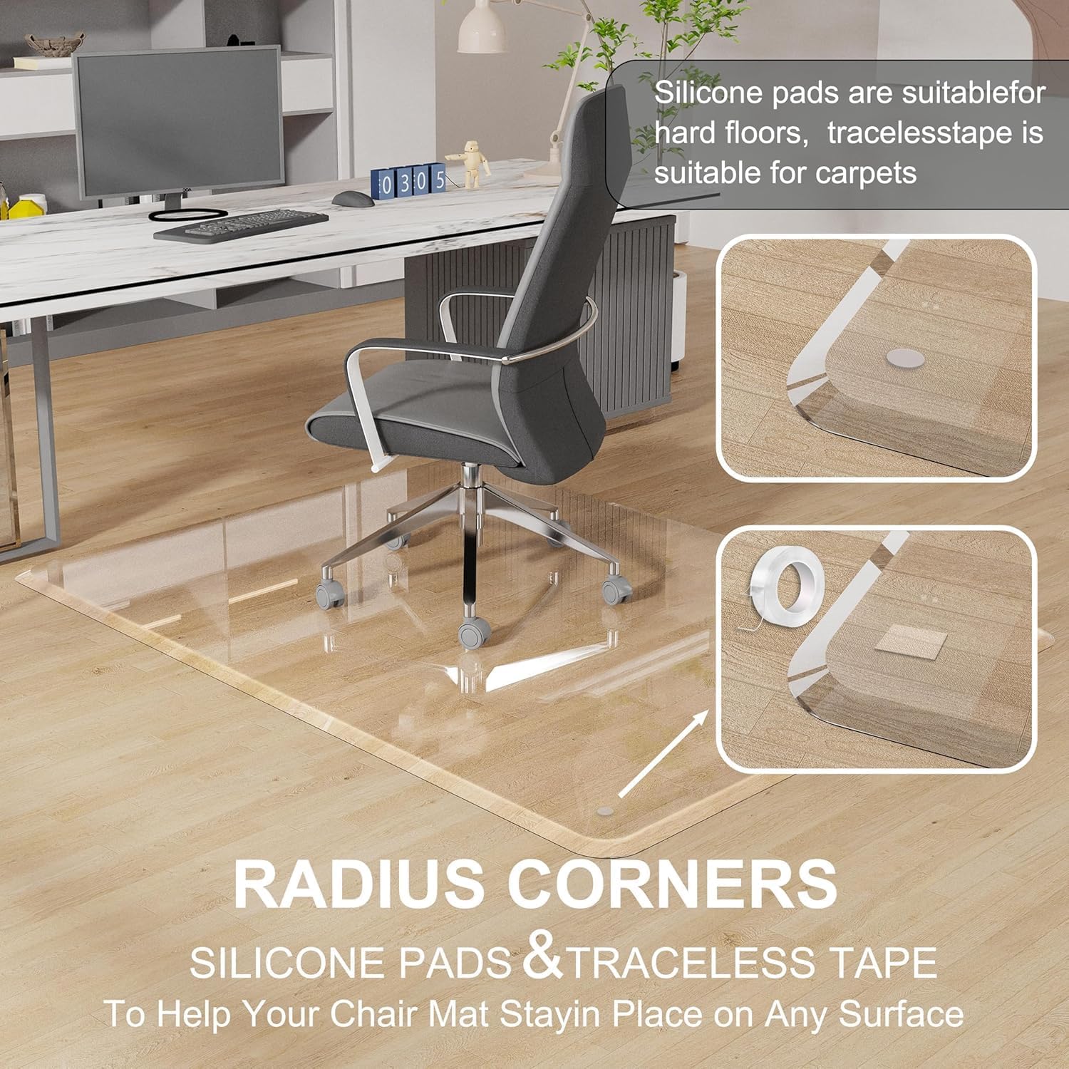 MESAILUP Beveled Edge Office Chair Mat for Carpet or Hardwood Floor 36' x 46' Clear Chair Mats for a Smooth Glide and Easy Roll On/Off, Heavy Duty and Non-Slip Pad Floor Ultimate Desk Chair Mat