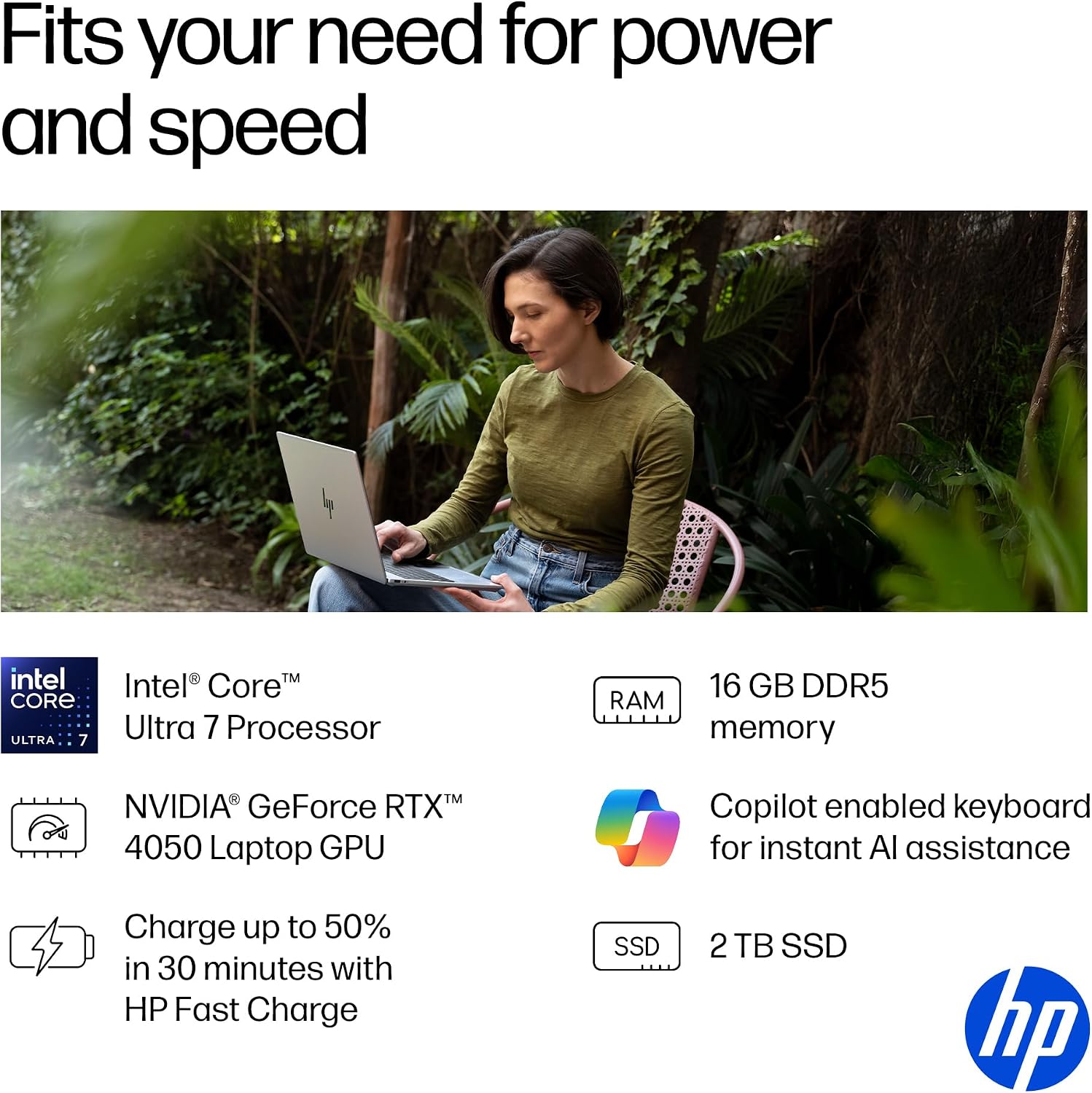 HP OmniBook 7 16 inch AI PC, 2K Touchscreen, Intel Core Ultra 7 255H, 16 GB RAM, 2 TB SSD, NVIDIA GeForce RTX 4050 Laptop GPU, Windows 11 Home, Glacier Silver, 16-ay0500nr