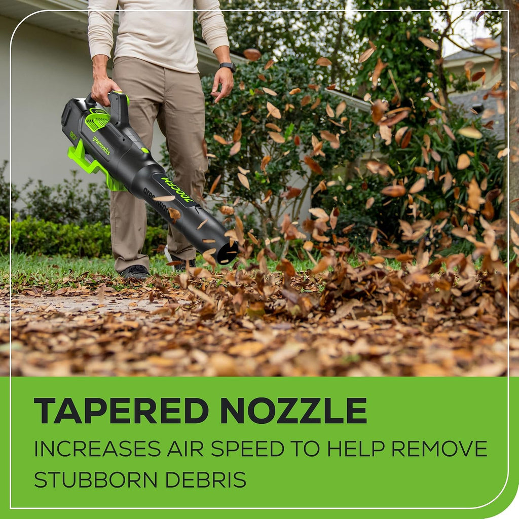 Greenworks 80V (700 CFM / 170 MPH) Brushless Cordless Leaf Blower (Turbo Button, Cruise Control, 26 CC Gas Equivalent), 2.5Ah Battery (200 Wh Max) + Rapid Charger