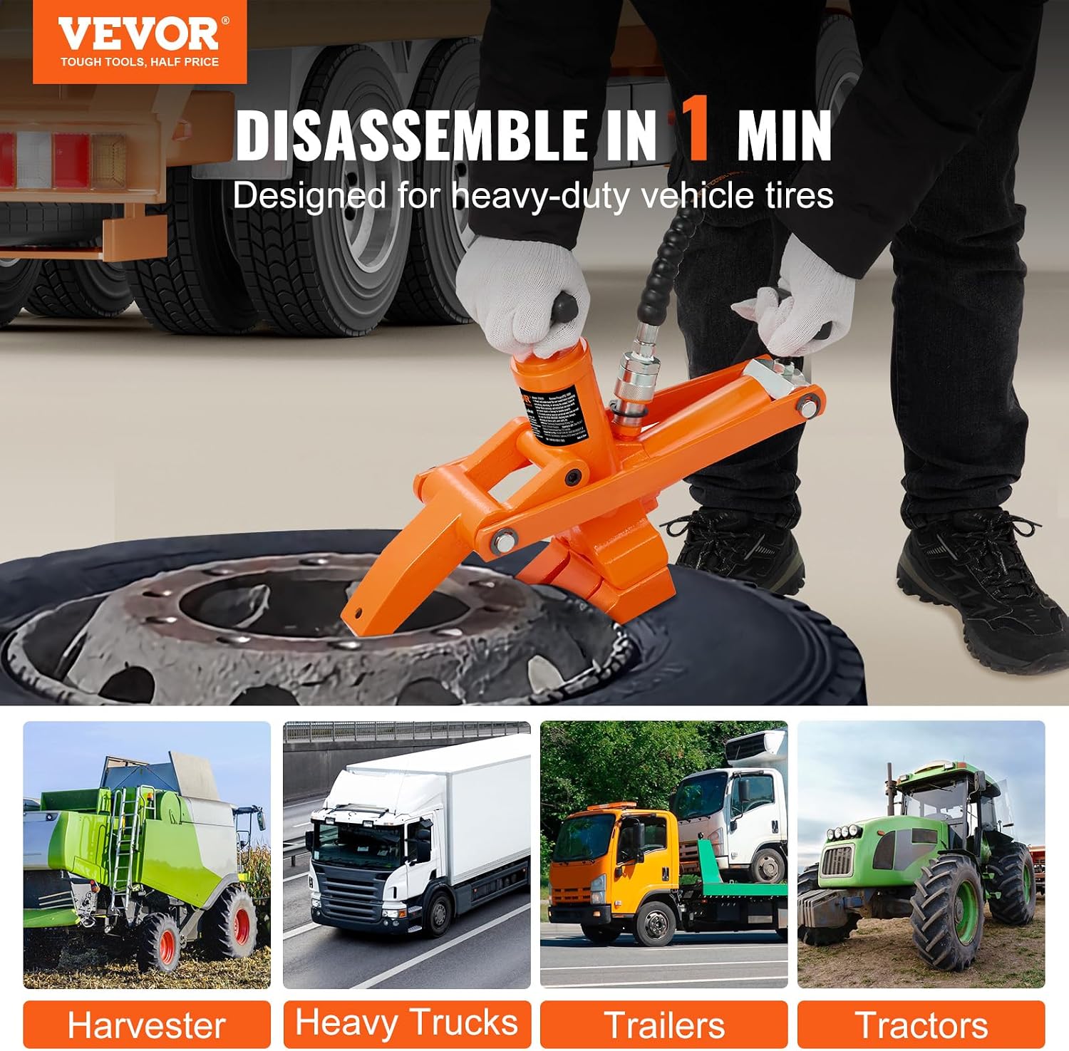VEVOR Hydraulic Bead Breaker, 10000 PSI Tire Bead Breaker with Metal Foot Pump, Heavy-Duty Steel Bead Breaker Tool for Tractors, Trucks, Buses, Lawn Mowers, ATVs